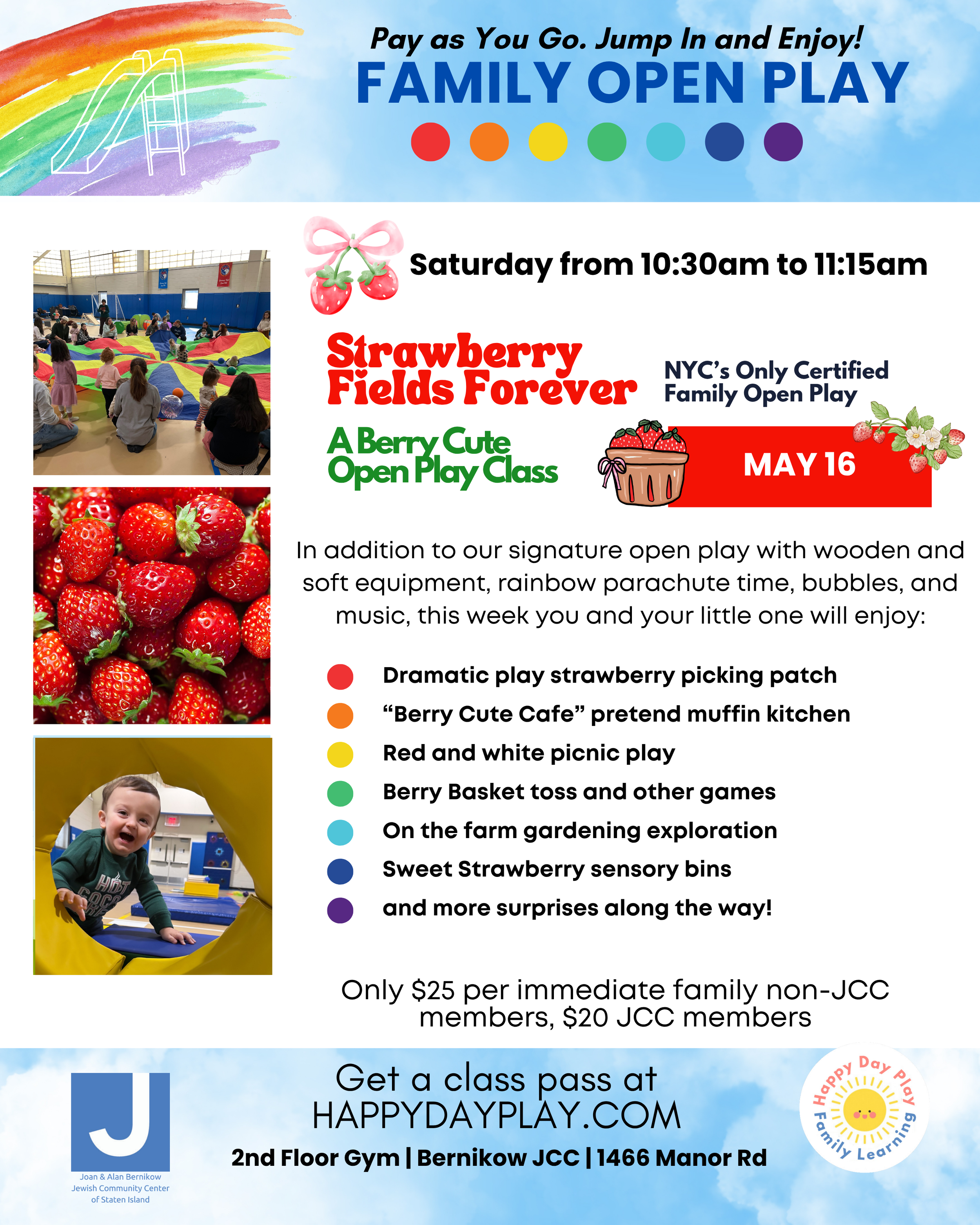 Family Open Play Class: STRAWBERRY FIELDS FOREVER - A Berry Cute Open Play Class, Ages 0 to 5, Older Big Helper Siblings Welcome