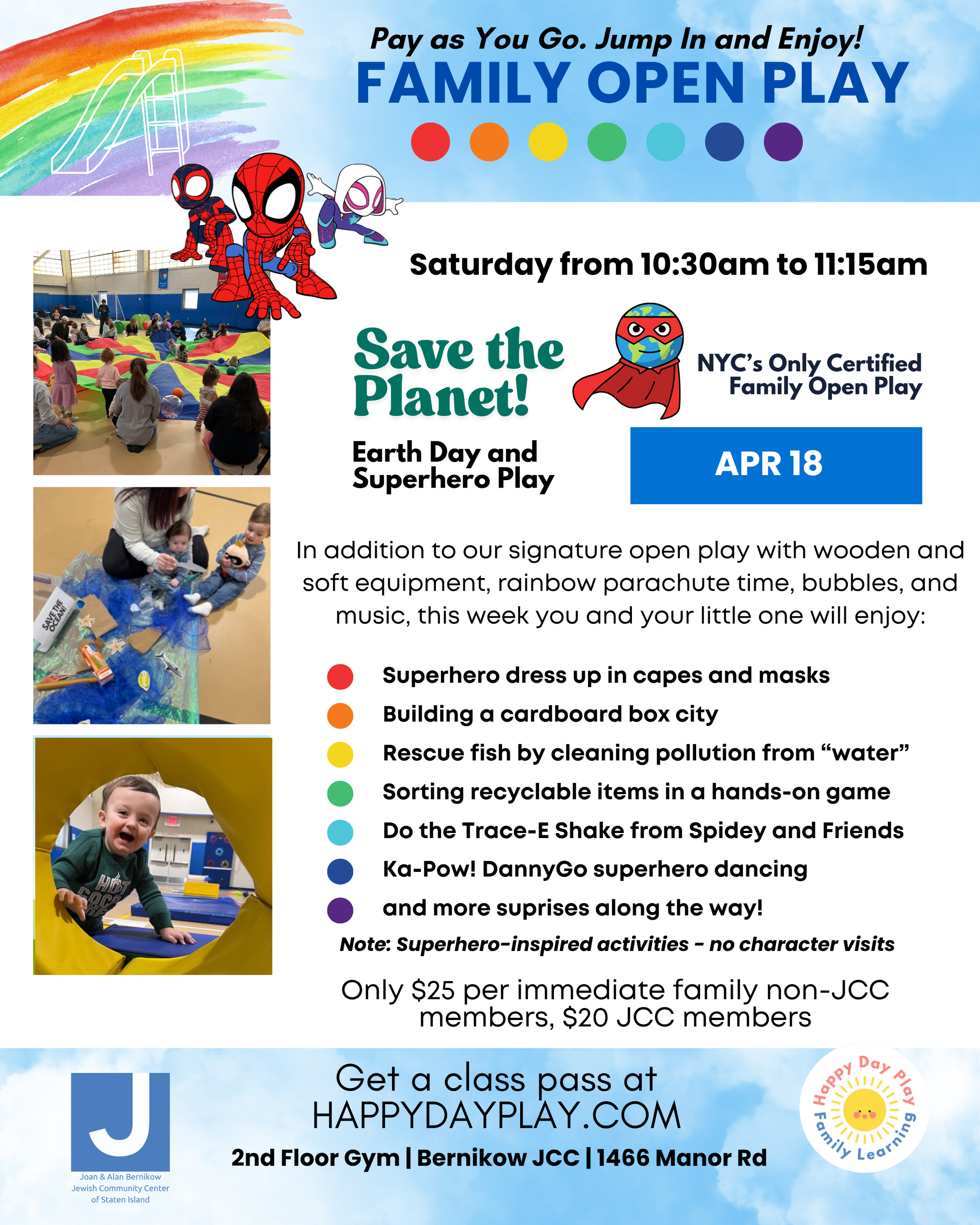 Family Open Play Class: SAVE THE PLANET: Earth Day and Superhero Play, Ages 0 to 5, Older Big Helper Siblings Welcome