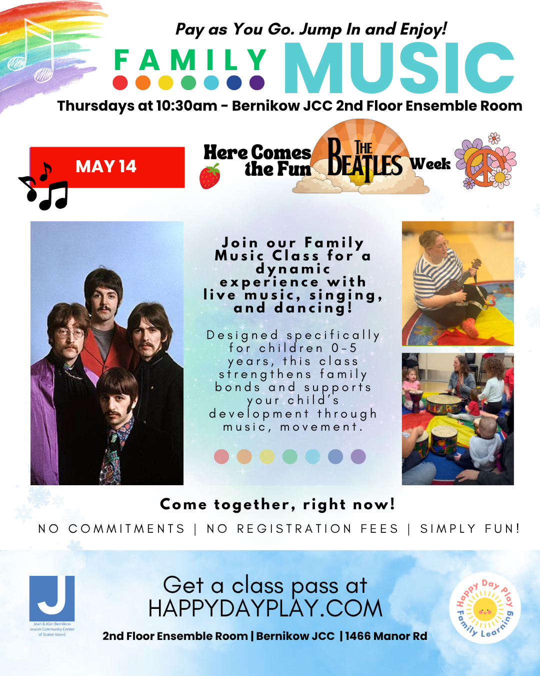 Family Music Class: HERE COMES THE FUN: THE BEATLES WEEK, Ages 0 to 5