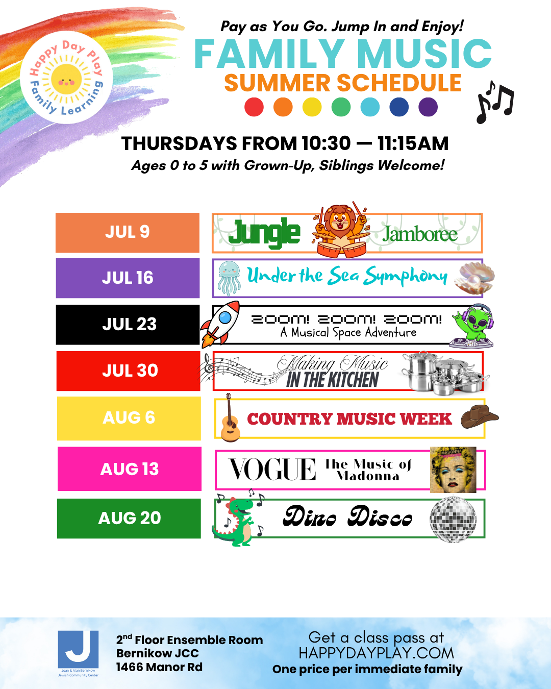 Family Music Class: JUNGLE JAMBOREE, Ages 0 to 5
