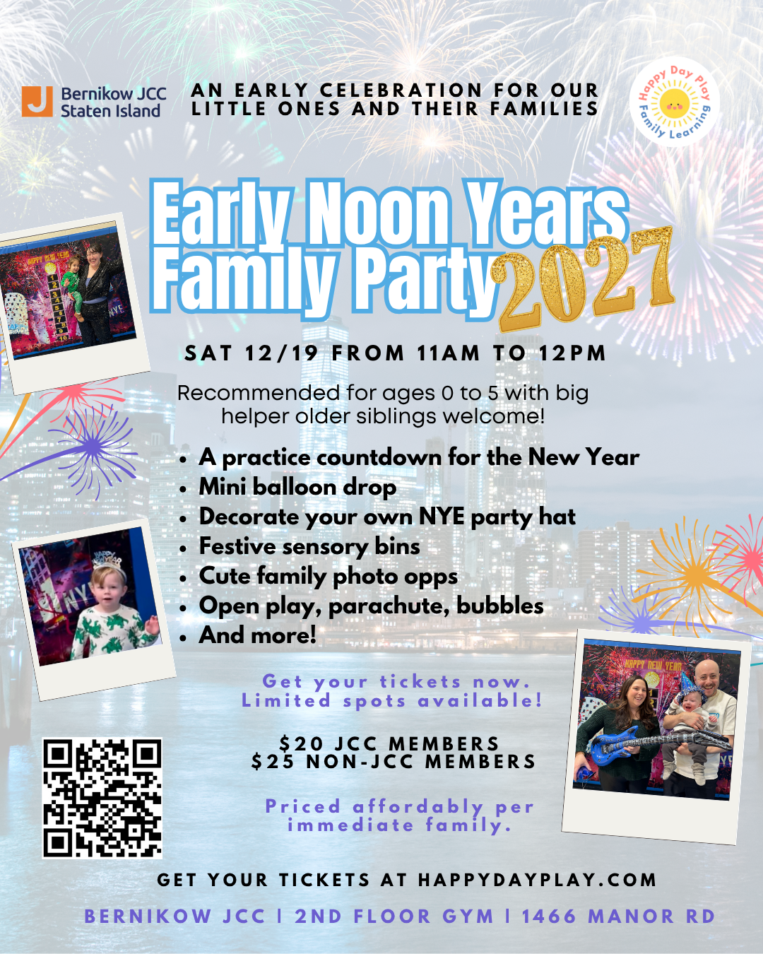 EARLY NOON YEARS FAMILY PARTY 2027: Ages 0 to 5, Older Big Helper Siblings Welcome — TICKET REQUIRED