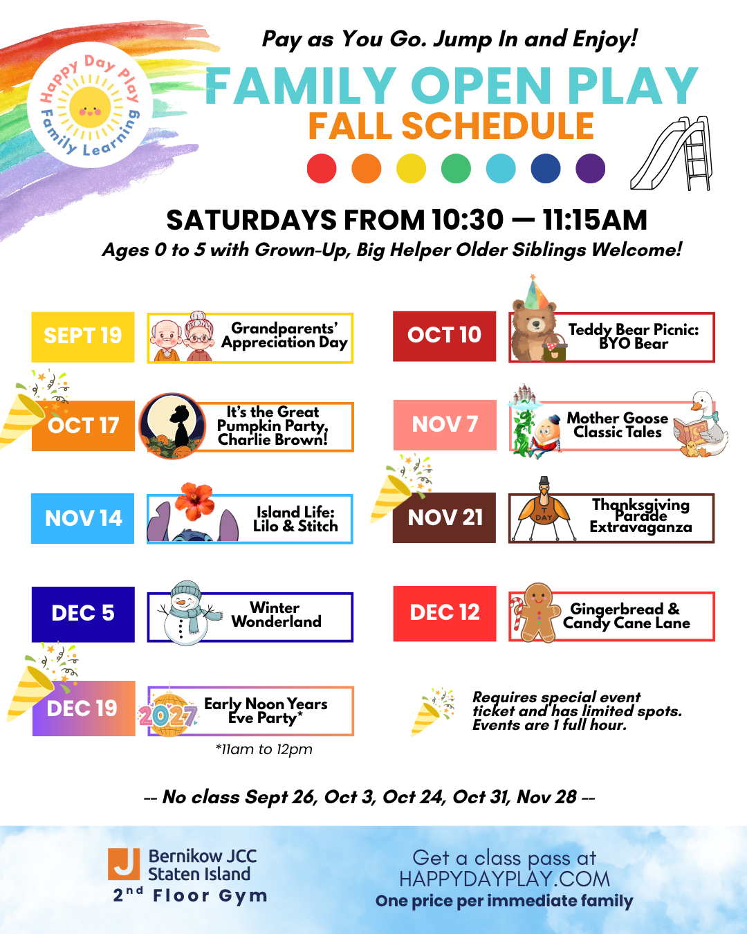 Family Open Play Class: Grandparents’ Appreciation Day, Ages 0 to 5, Older Big Helper Siblings Welcome
