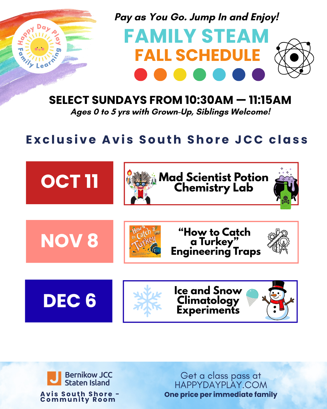 Monthly Family STEAM Class: MAD SCIENTIST POTION CHEMISTRY LAB, Ages 0 to 5, Older Big Helper Siblings Welcome - SOUTH SHORE
