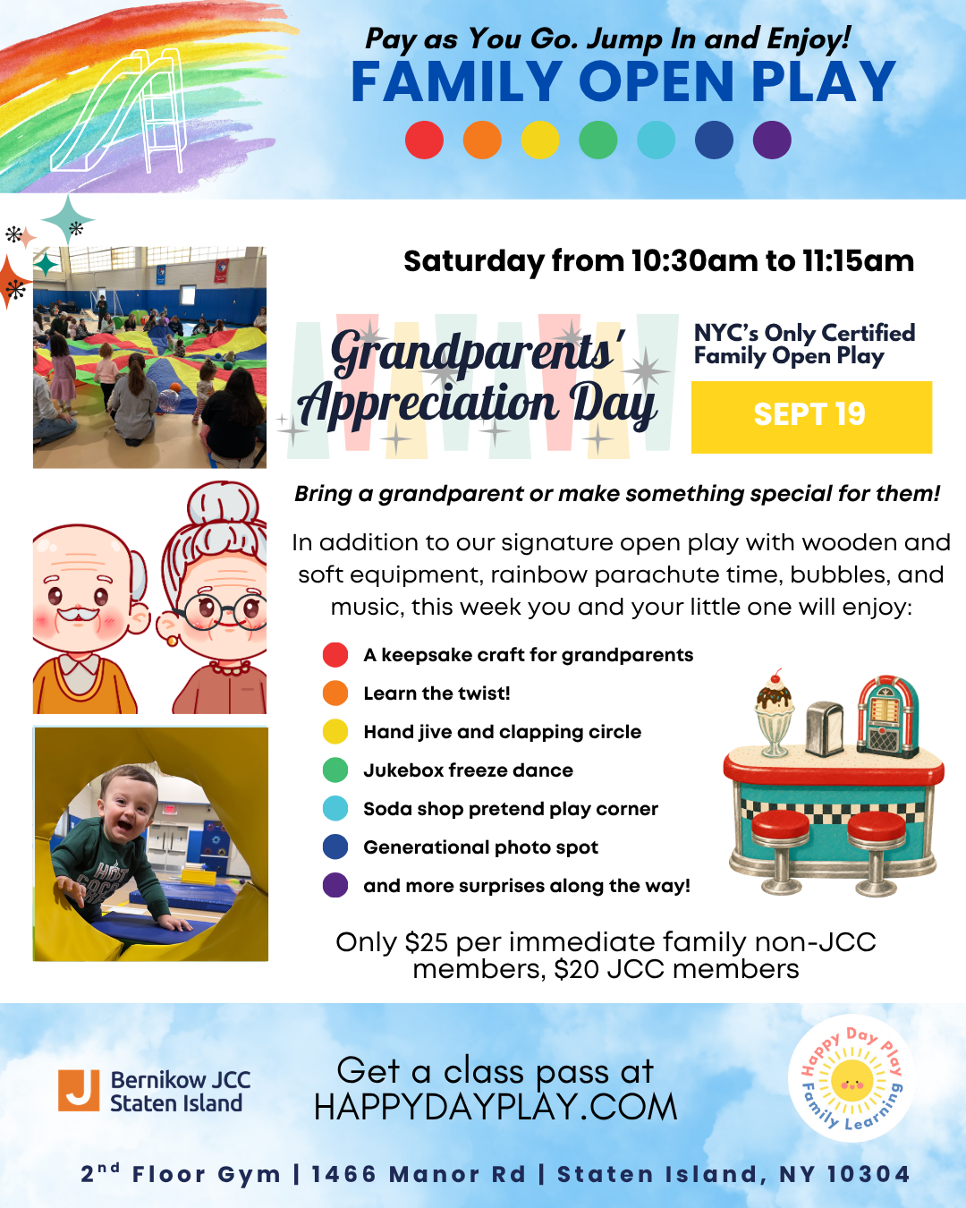Family Open Play Class: Grandparents’ Appreciation Day, Ages 0 to 5, Older Big Helper Siblings Welcome