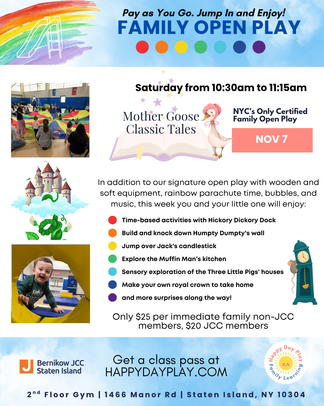 Family Open Play Class: Mother Goose Classic Tales, Ages 0 to 5, Older Big Helper Siblings Welcome
