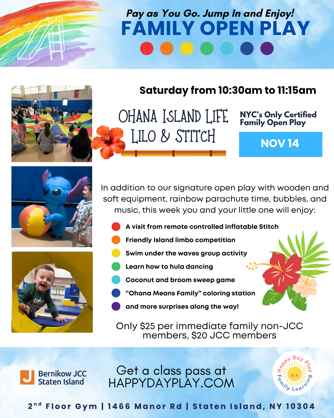Family Open Play Class: Ohana Island Life Lilo &amp; Stitch, Ages 0 to 5, Older Big Helper Siblings Welcome