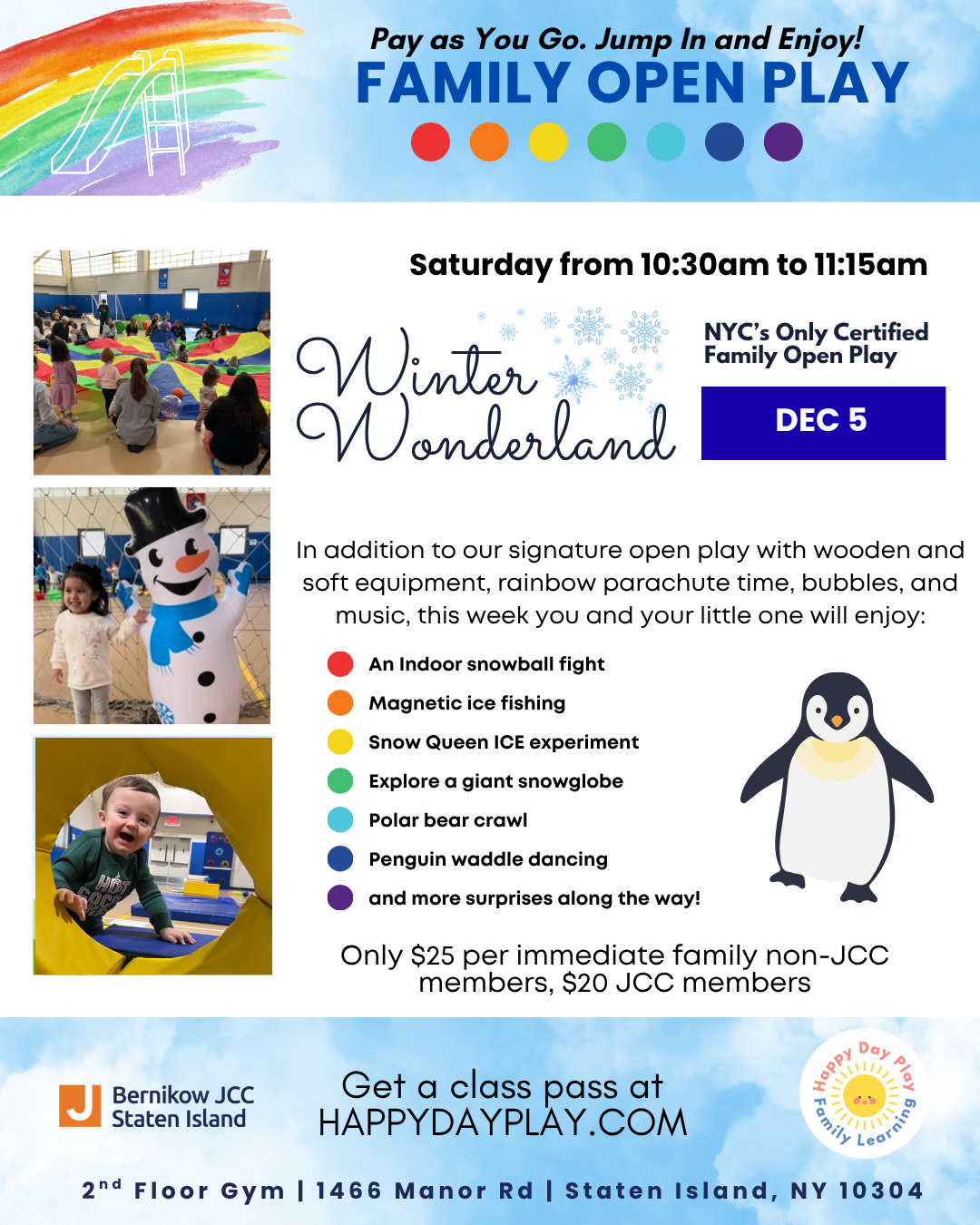 Family Open Play Class: Winter Wonderland, Ages 0 to 5, Older Big Helper Siblings Welcome