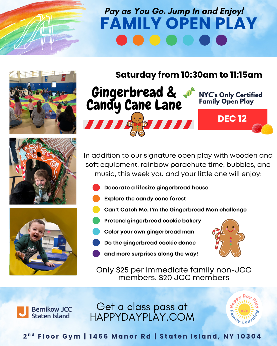 Family Open Play Class: Gingerbread &amp; Candy Cane Lane, Ages 0 to 5, Older Big Helper Siblings Welcome
