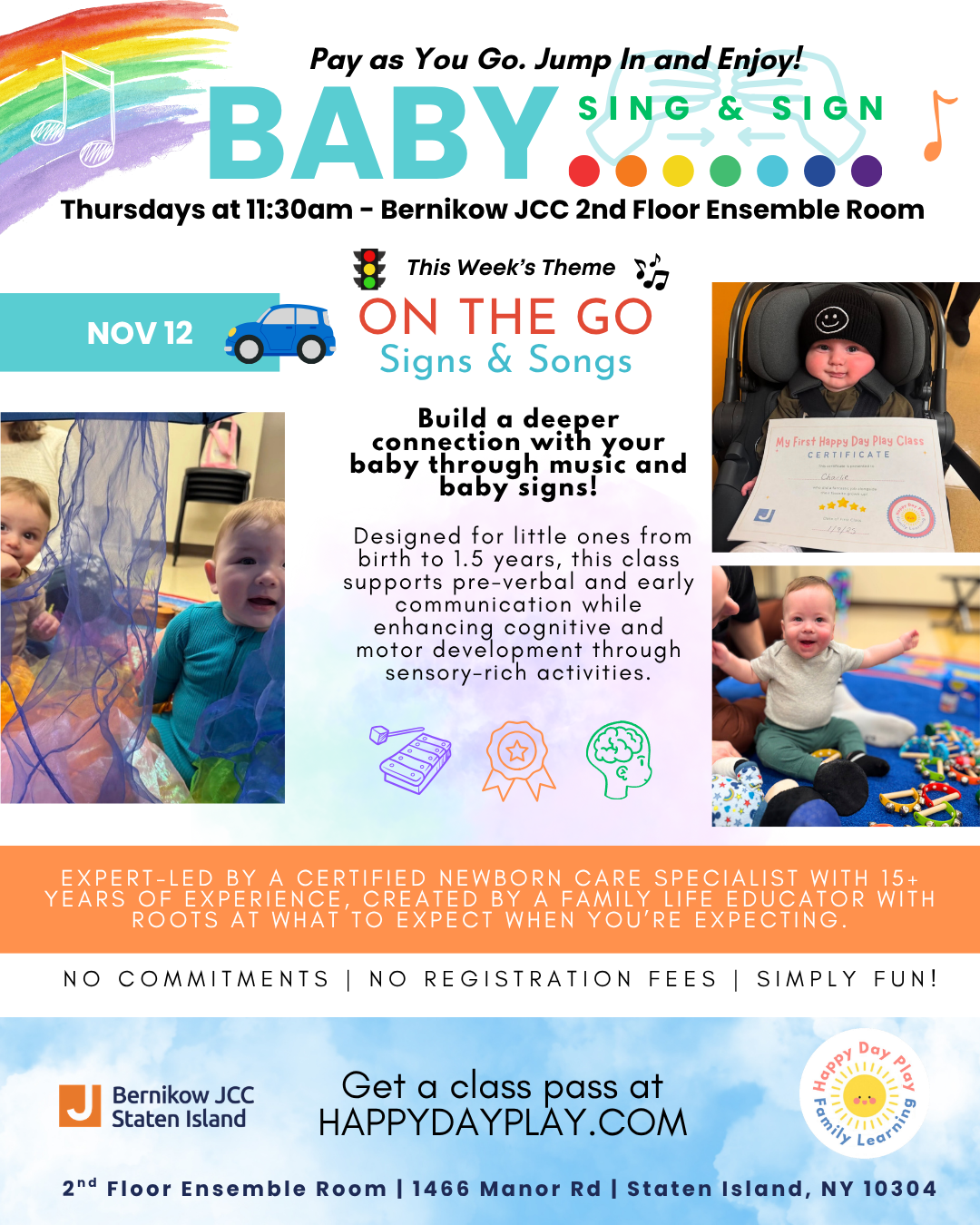 Baby Sing &amp; Sign Class: On the Go Travel Signs and Songs, Ages Birth to 1.5 Years