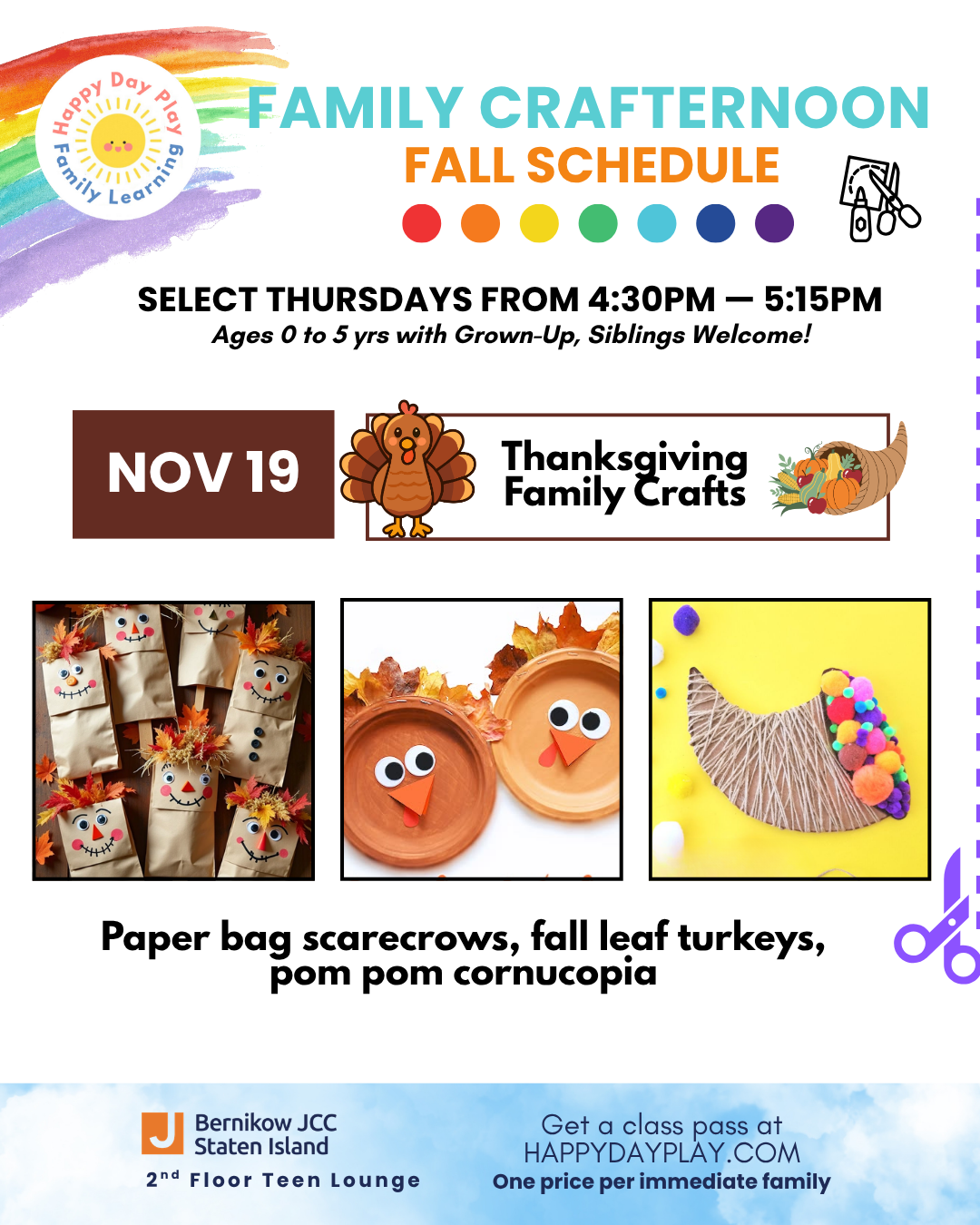 Monthly Family Crafternoon Class: Thanksgiving Family Crafts, Ages 0 to 5, Older Big Helper Siblings Welcome