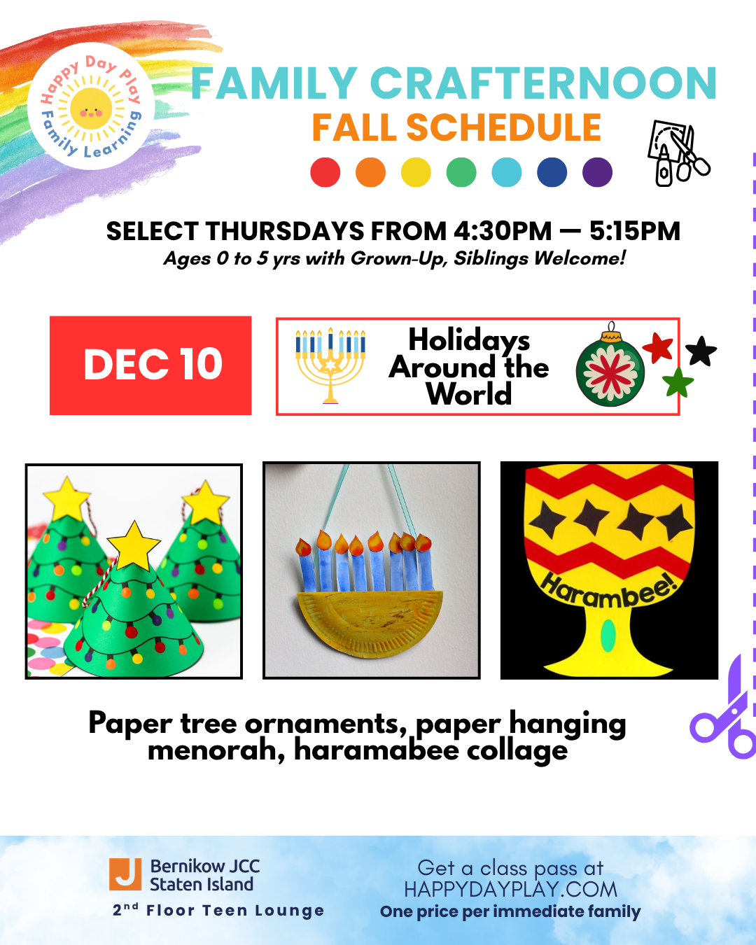 Monthly Family Crafternoon Class: Holidays Around the World Crafts, Ages 0 to 5, Older Big Helper Siblings Welcome