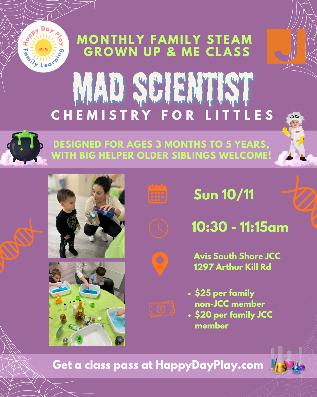 Monthly Family STEAM Class: MAD SCIENTIST POTION CHEMISTRY LAB, Ages 0 to 5, Older Big Helper Siblings Welcome - SOUTH SHORE