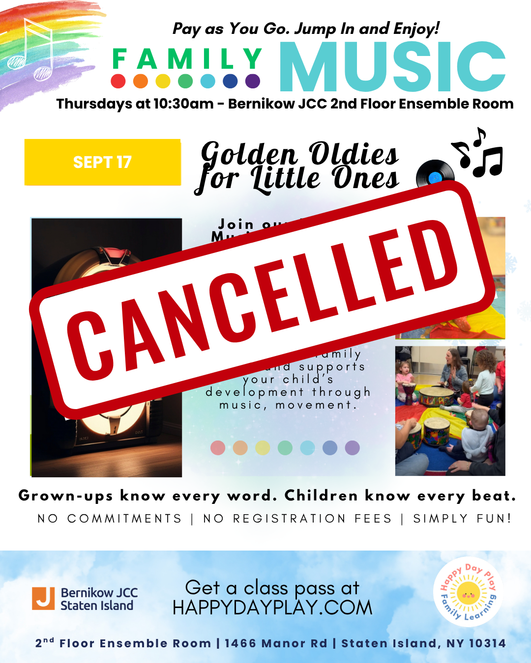 CANCELLED 9/17: Family Music Class: Golden Oldies for Little Ones, Ages 0 to 5