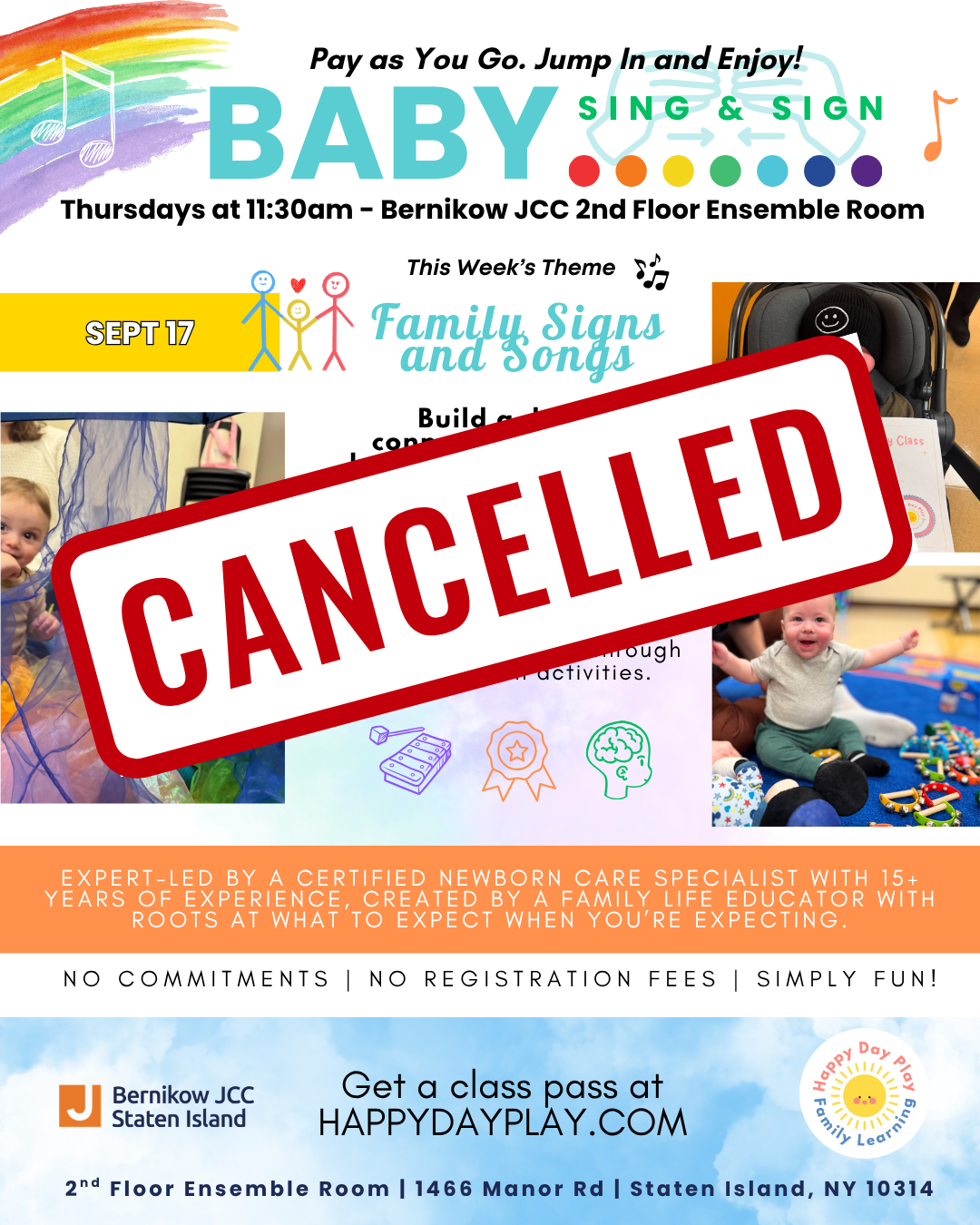 CANCELLED 9/17: Baby Sing &amp; Sign Class: Family Signs and Songs, Ages Birth to 1.5 Years