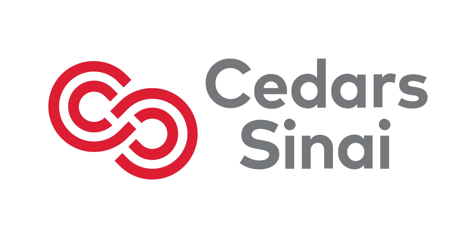 Logo for Cedars Sinai featuring two interconnected red circles and the organization name in gray text.
