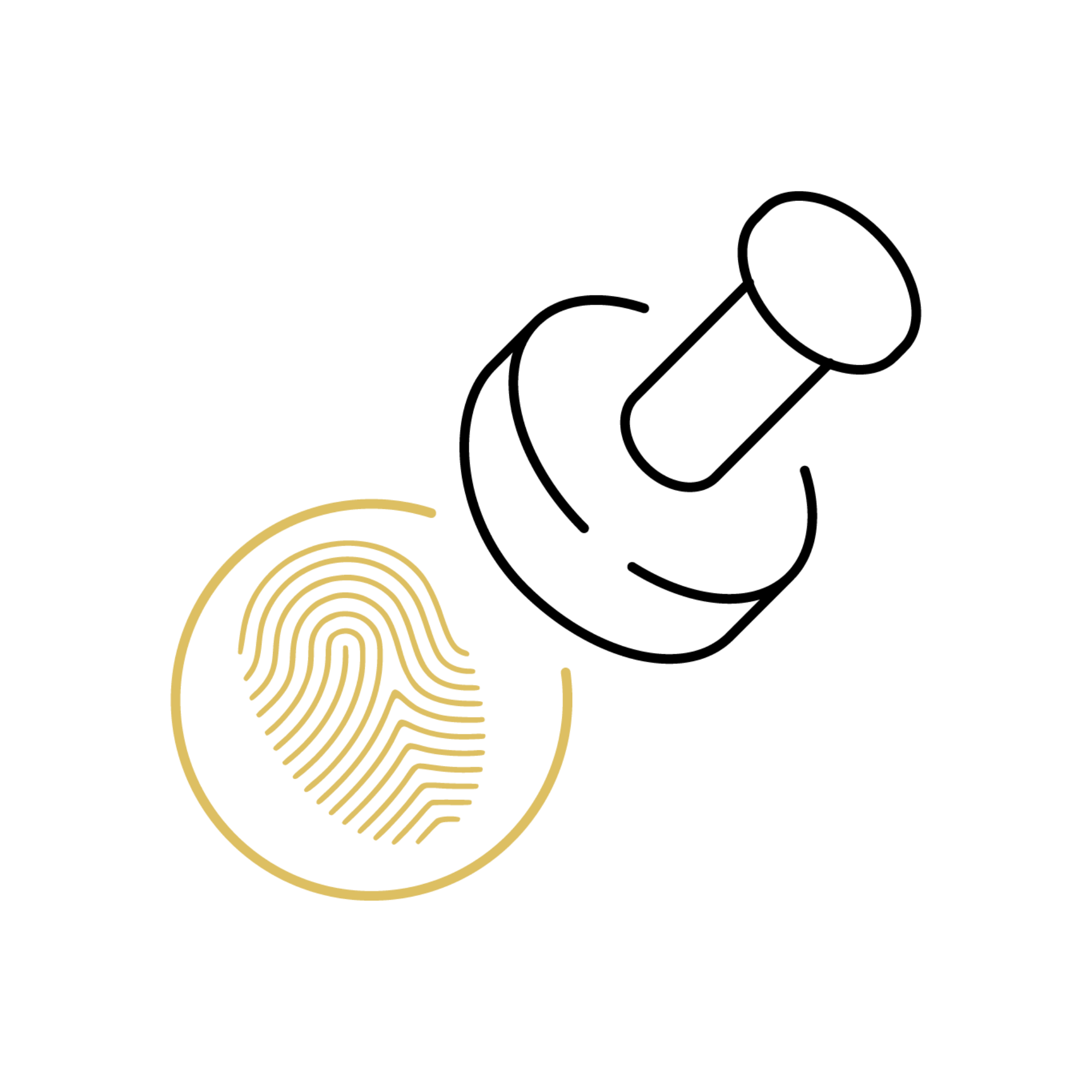Black background with a gold fingerprint inside a partial circle and the words 'Identity Verification' to the right.