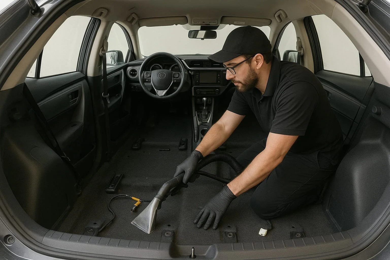Shampooing carpet with seats removal