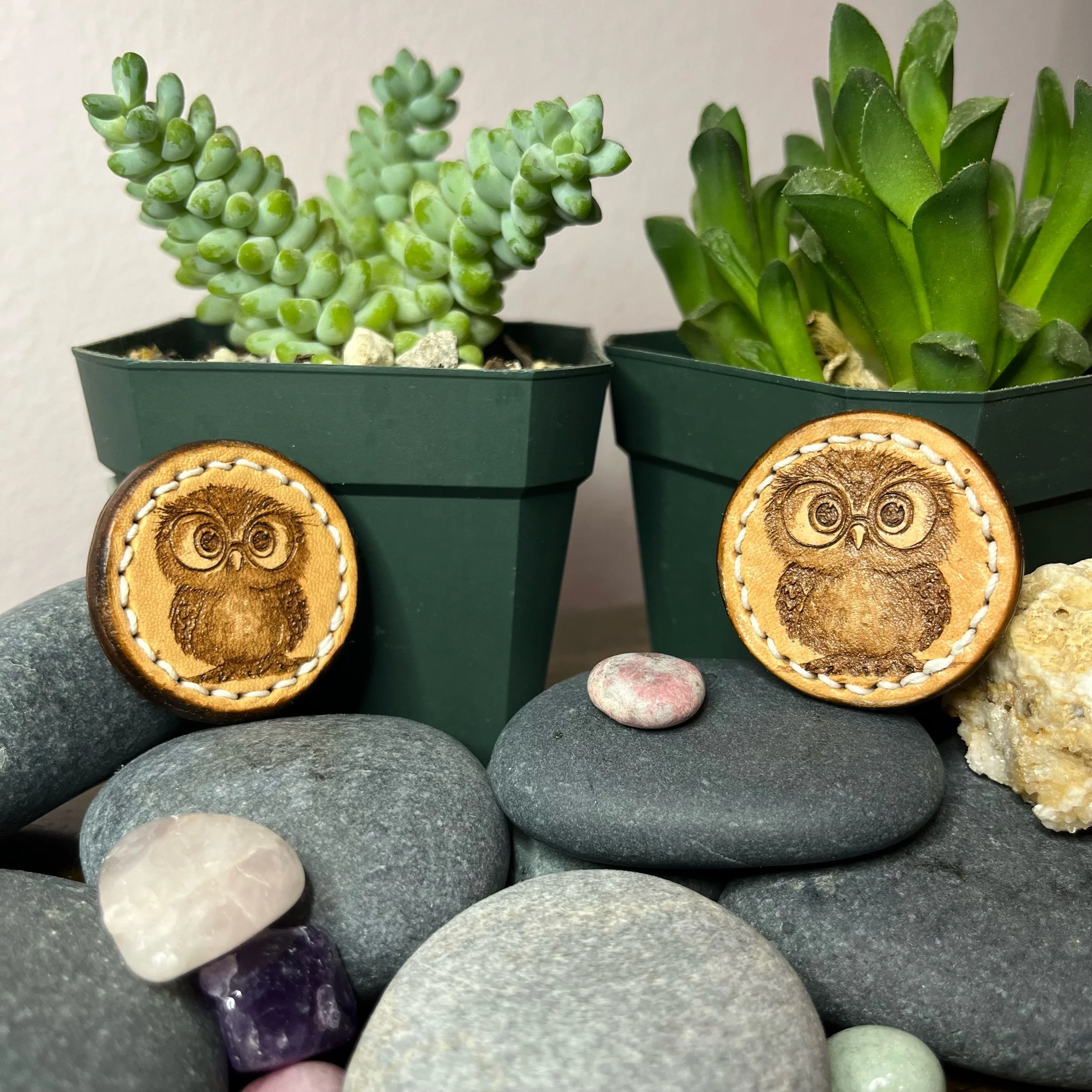 Owl - Leather Fidget Magnet Set