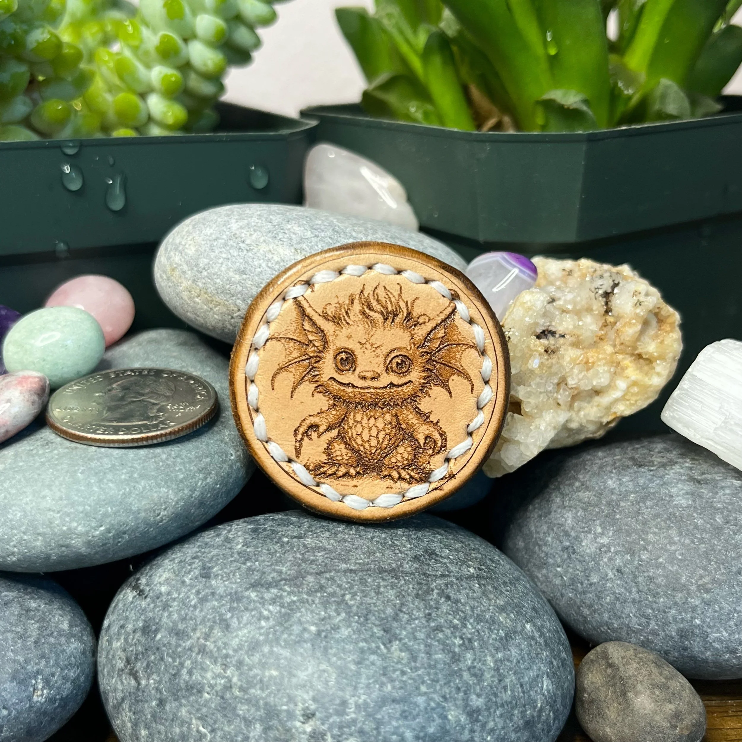 Cute Horned Monster - Leather Magnet