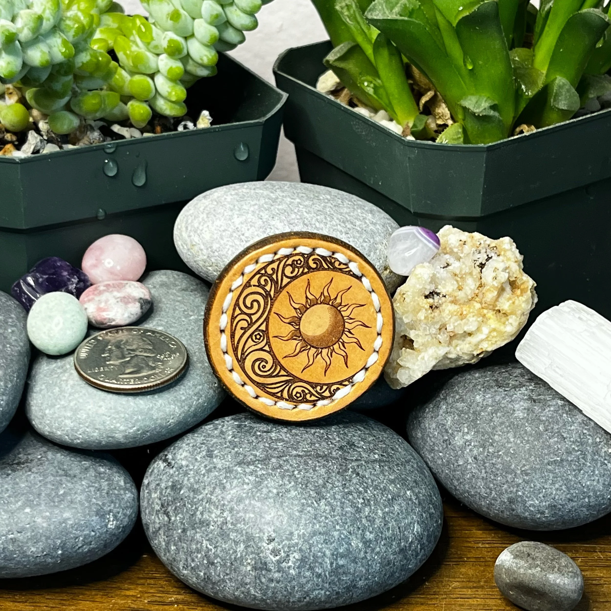 Moon with Sun - Leather Magnet