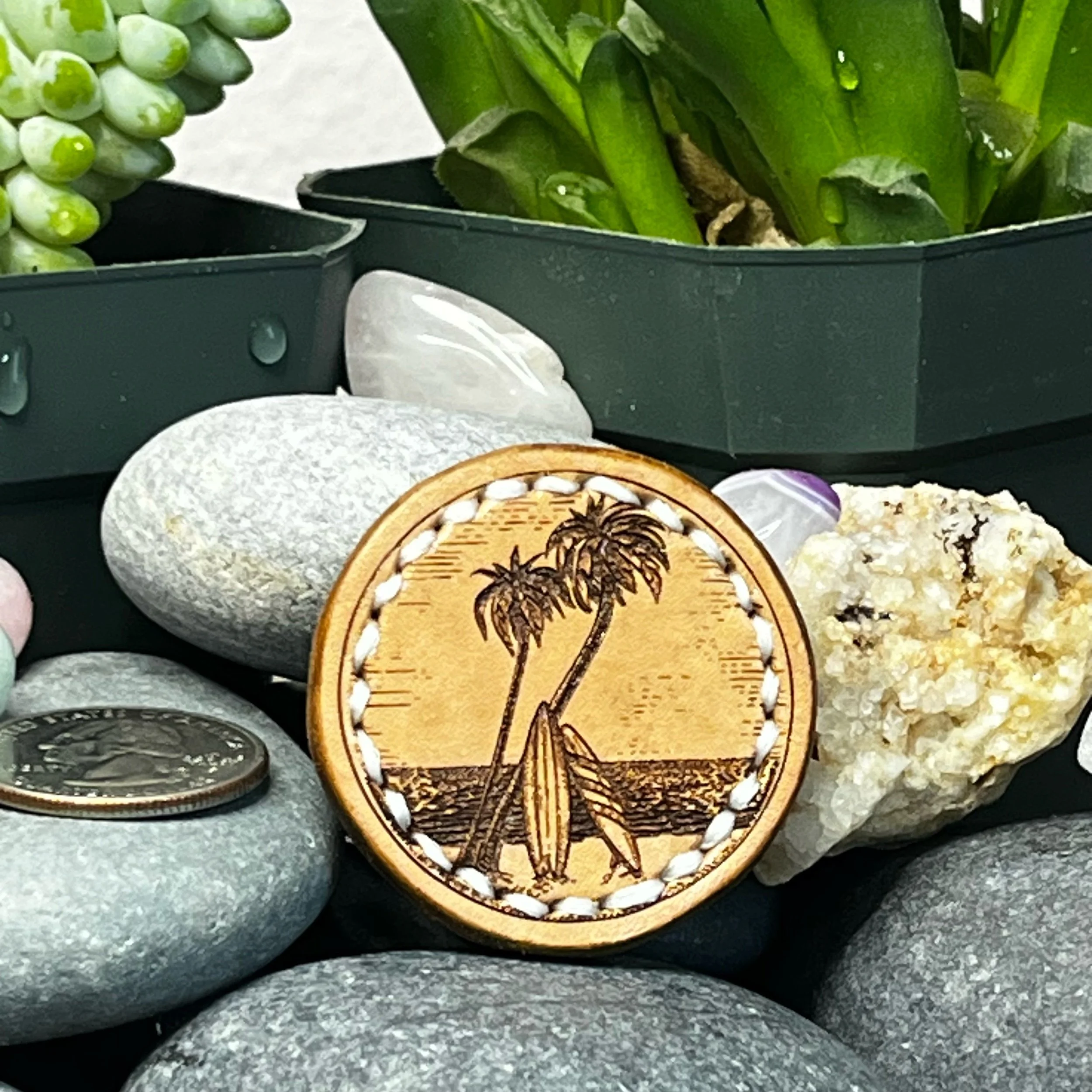 Surfboard Beach - Leather Magnet