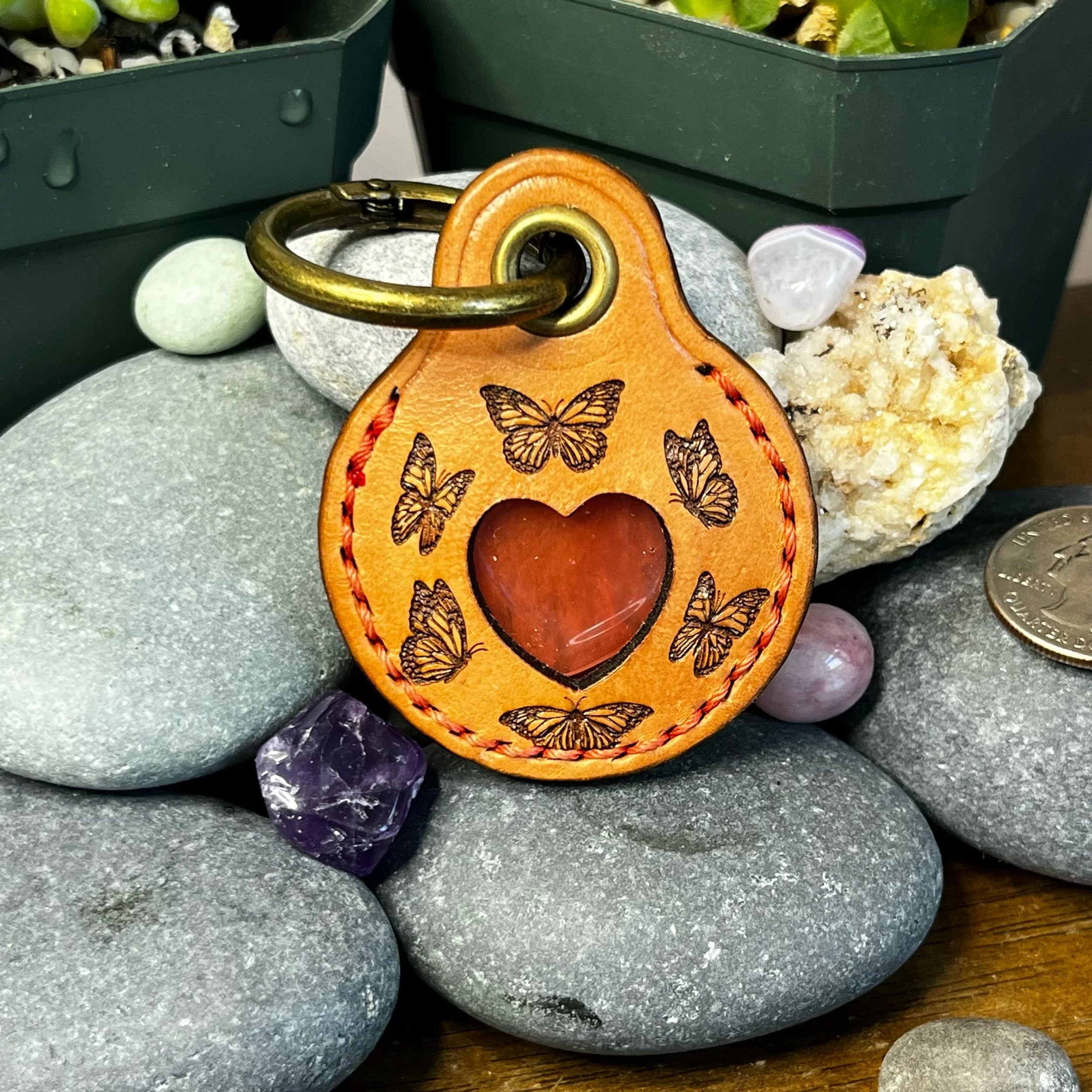 Butterflies Red - Crystal Heart Keychain