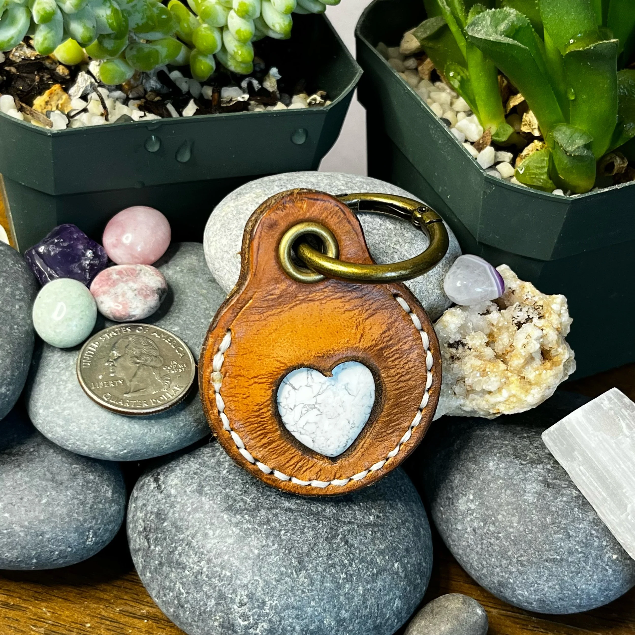 Cracked White - Crystal Heart Keychain