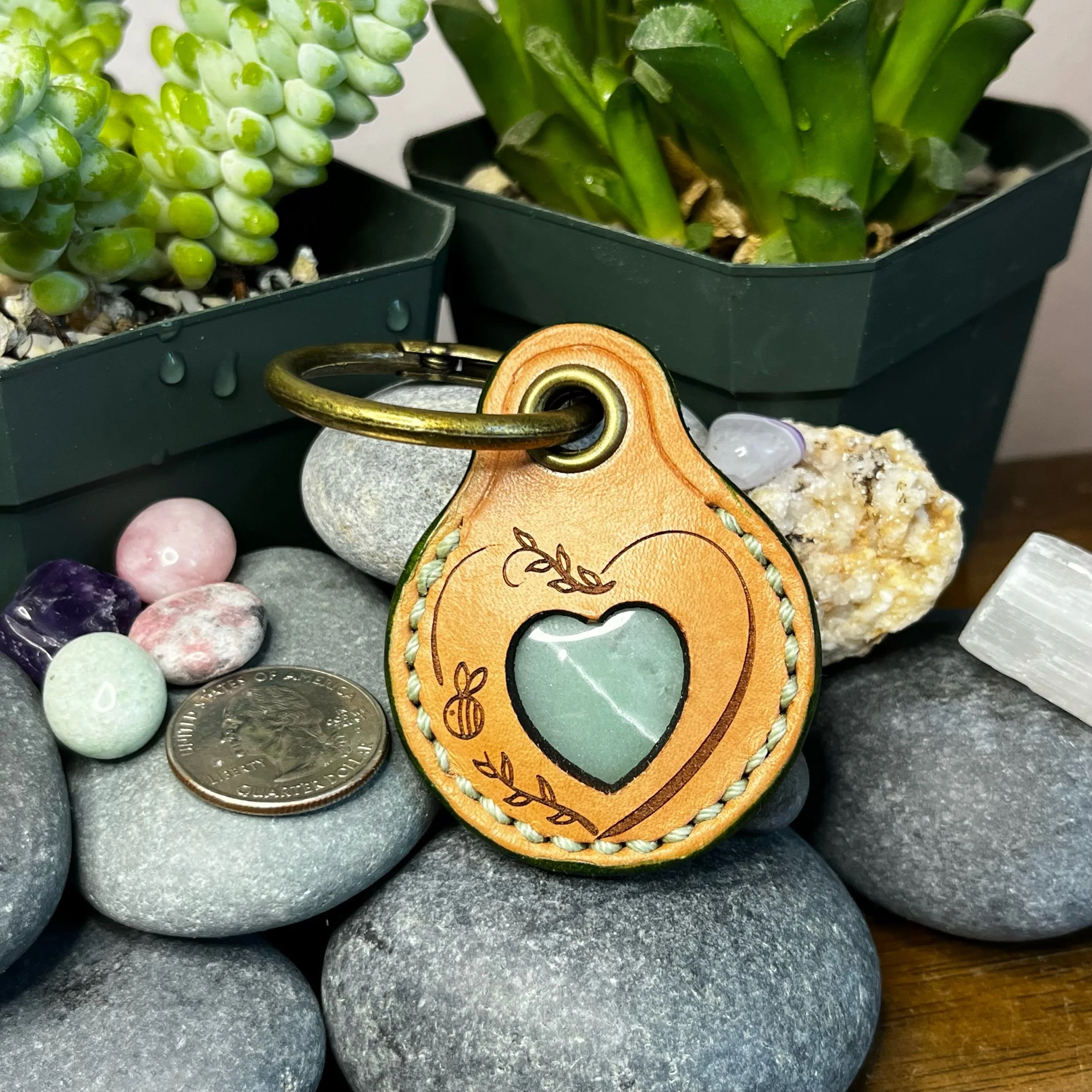 Garden Bee - Crystal Heart Keychain Light Green