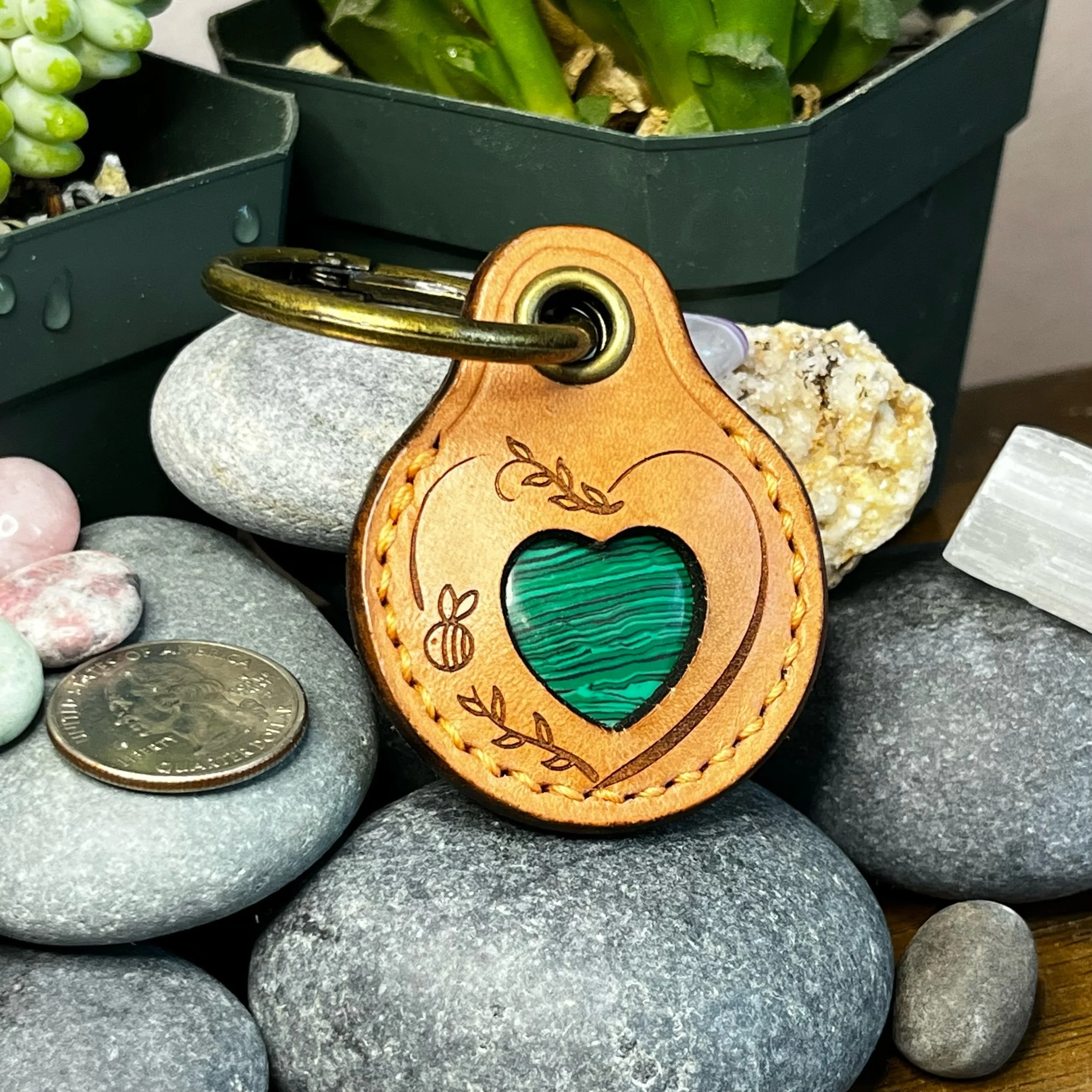 Garden Bee - Crystal Heart Keychain Striped Green