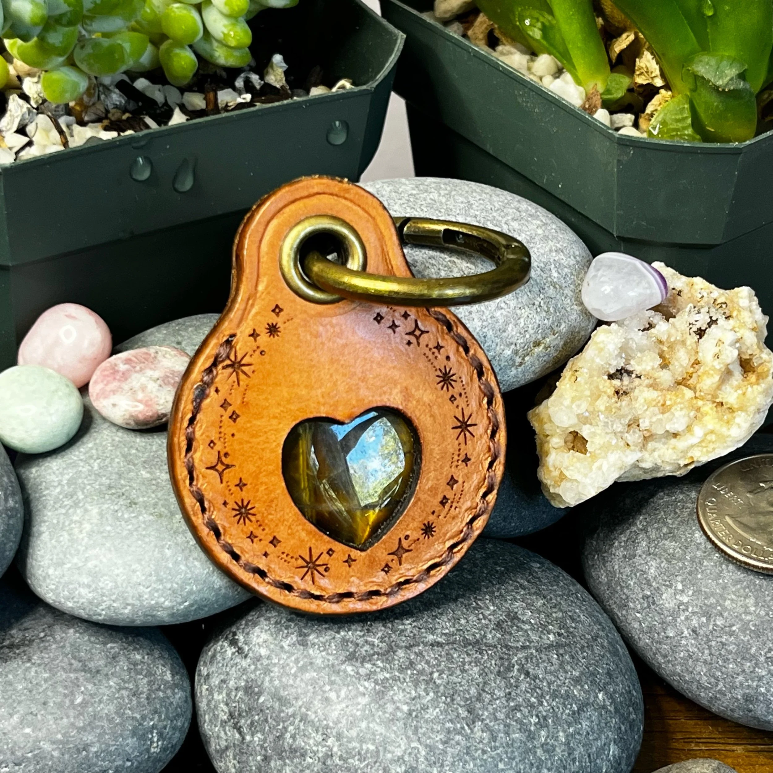 Stars with Tigereye - Crystal Heart Keychain