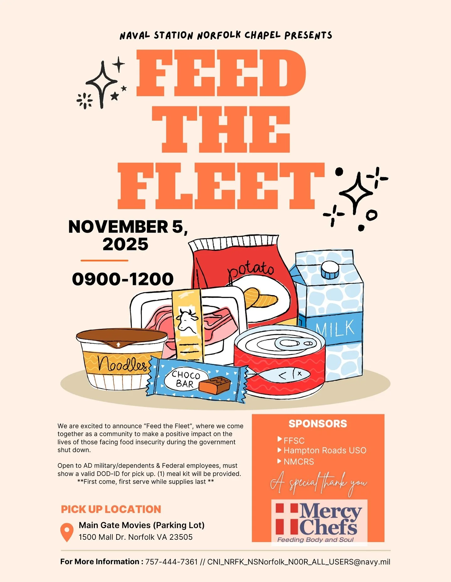 Naval Station Norfolk Chaplains Feed the Fleet
Nov 5, 0900-1200