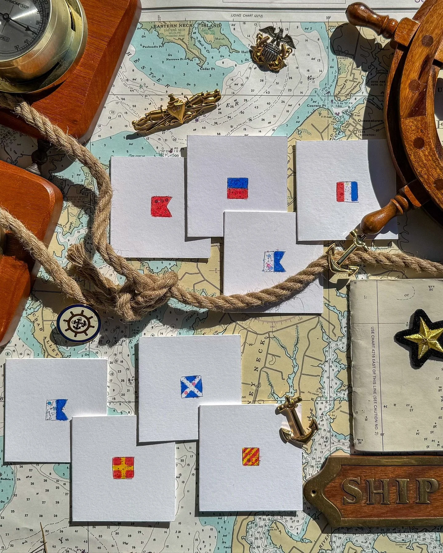 USNA Football uniforms are out and we are feeling FESTIVE and ramping up to SING SECOND! 

These little 2.5&rdquo; square code flag cards are hand glittered and ready to make the CUTEST banner for your tail gate! 

Can you decipher the messages?!

Ti