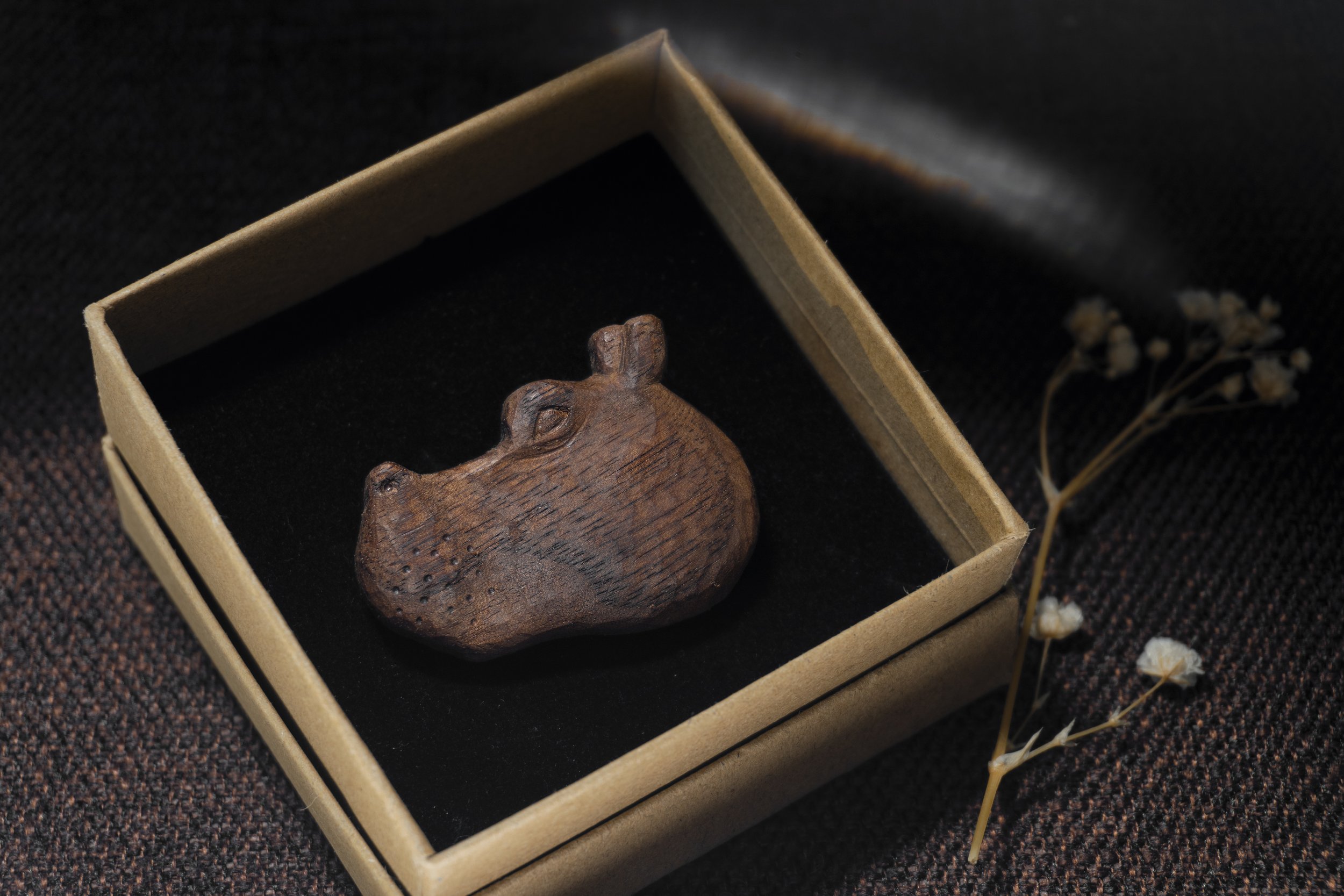Hippo | 30 Animal Series | Handmade Wooden Brooch