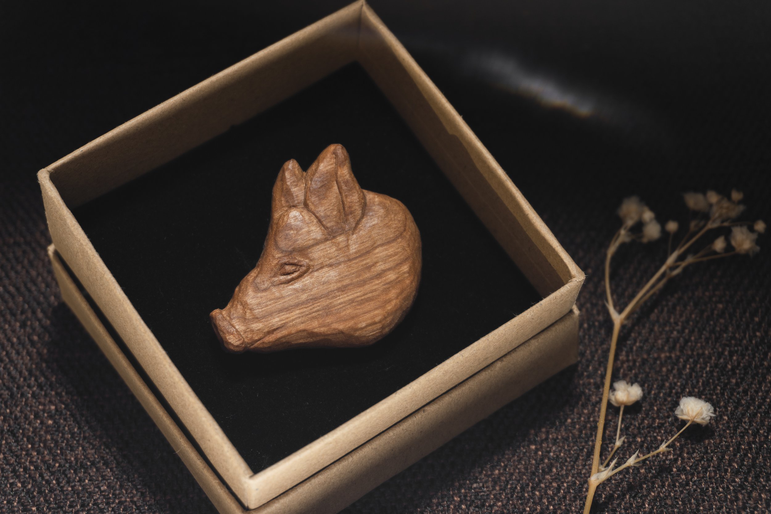 Pig | 30 Animal Series | Handmade Wooden Brooch