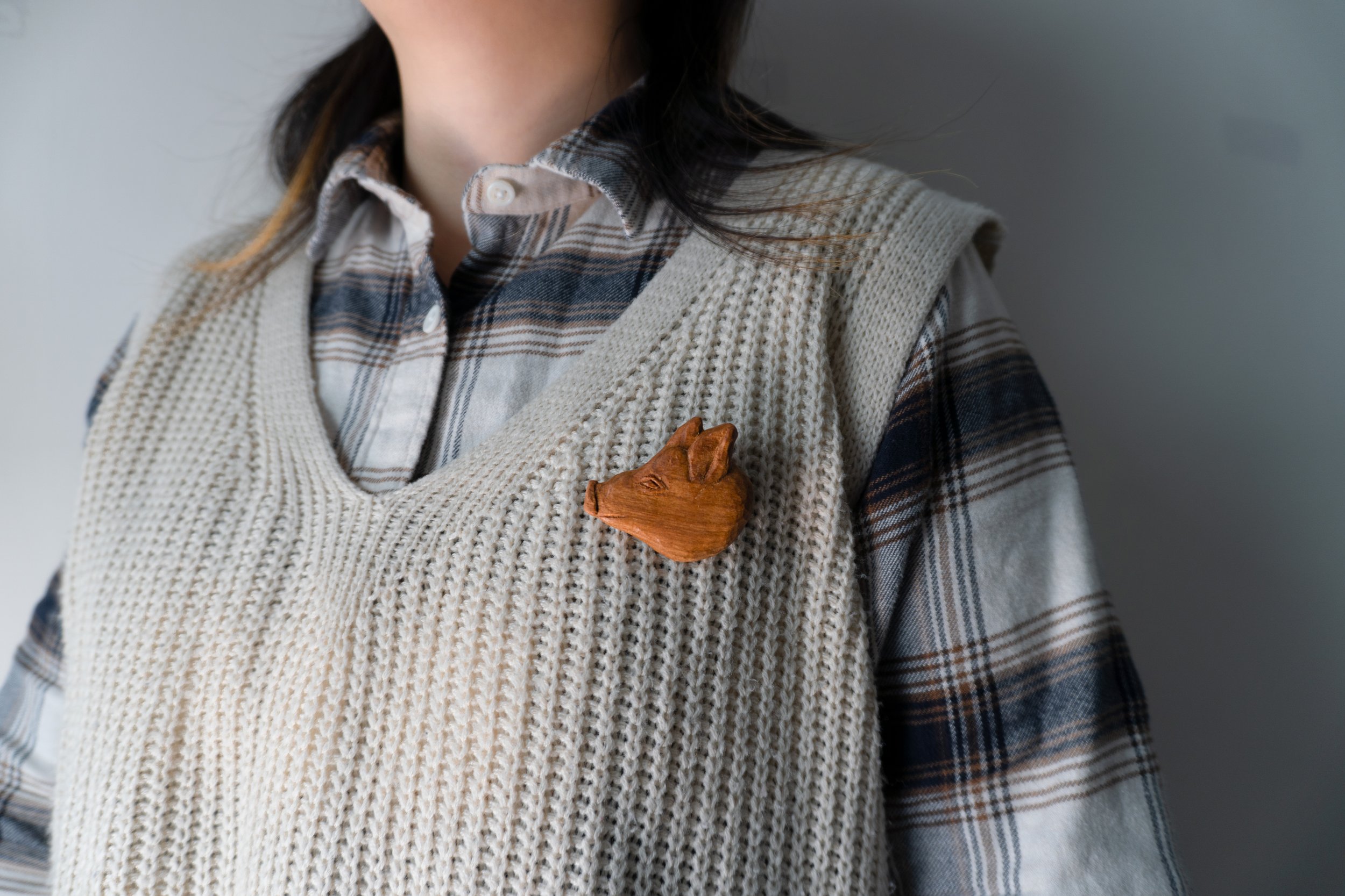 Pig | 30 Animal Series | Handmade Wooden Brooch