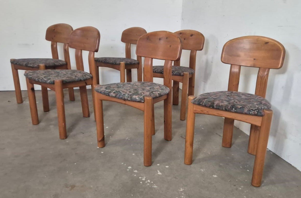 Brutalist pinewood dining chairs