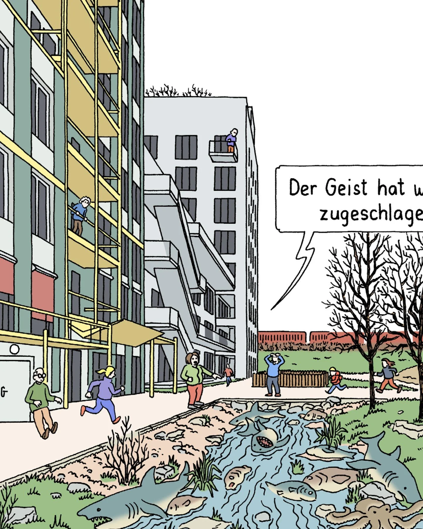 That&rsquo;s the last excerpt from my short comic Seltsame Dinge. 🌫️

The story unfolds entirely in the backyard of Warmb&auml;chli, a new housing development in Bern &mdash; a place filled with quiet moments, strange coincidences, and whispers of s