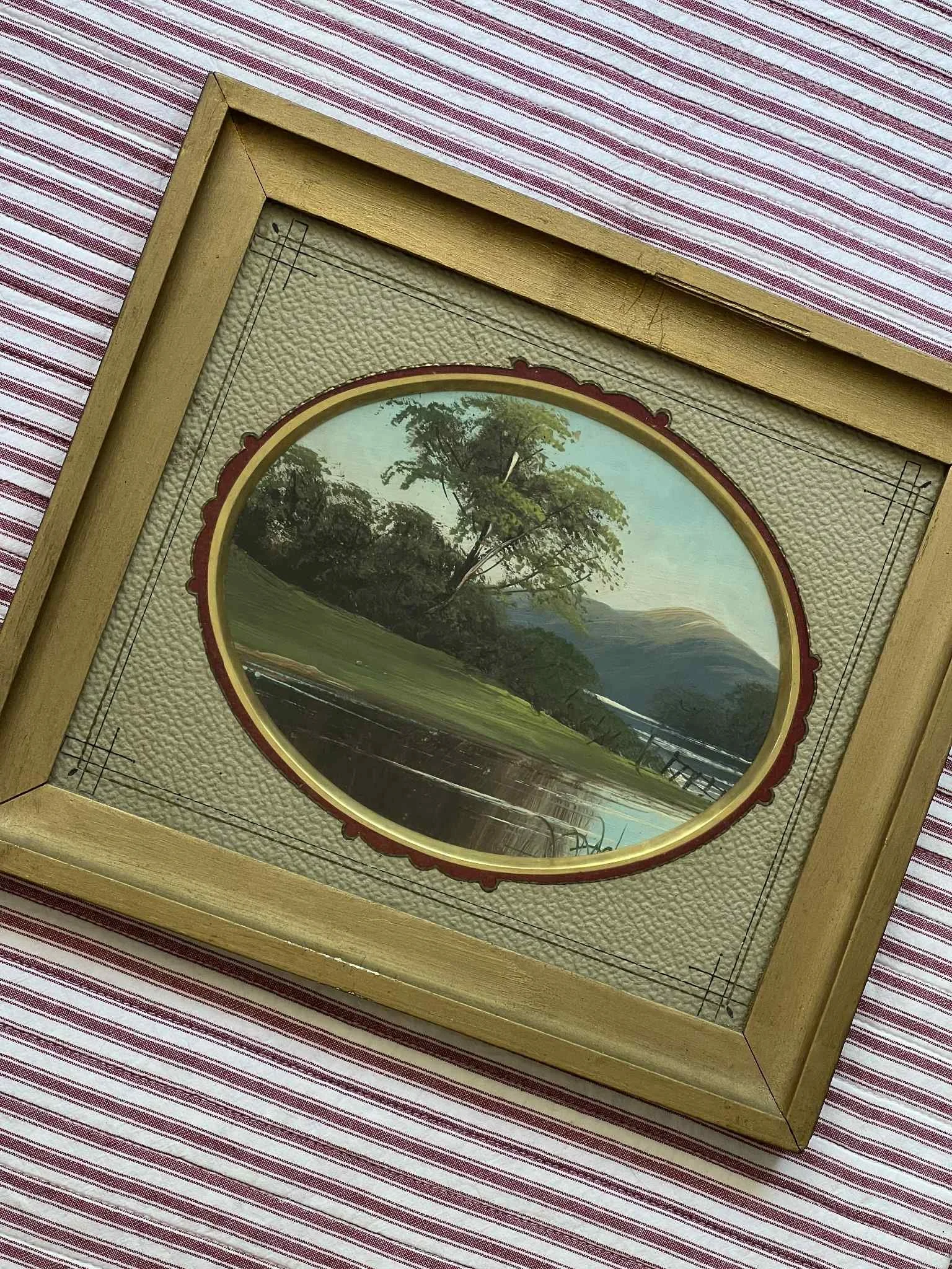 'By the Lake' framed oil painting