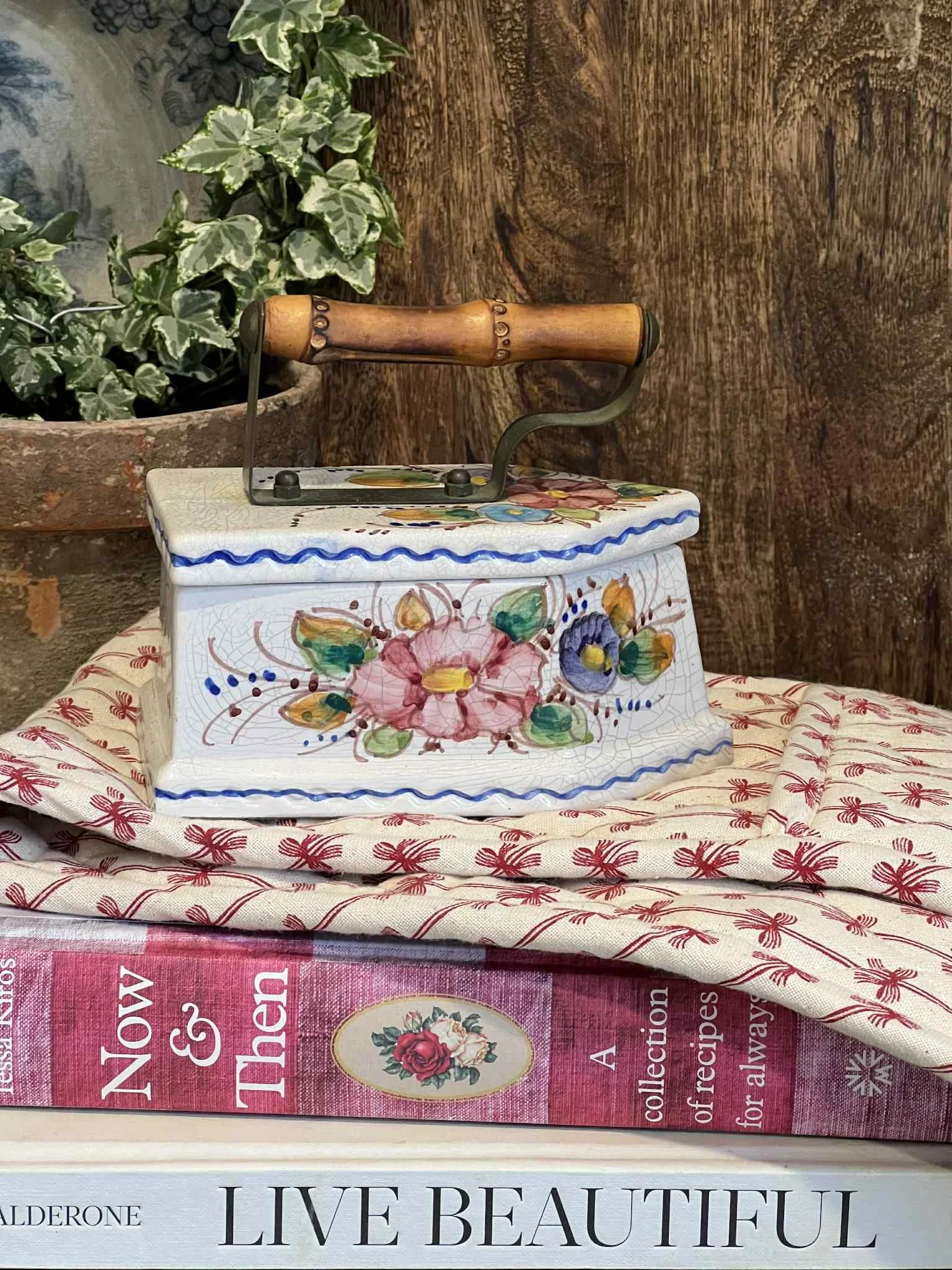 Vintage Ceramic Floral Canister with Lid