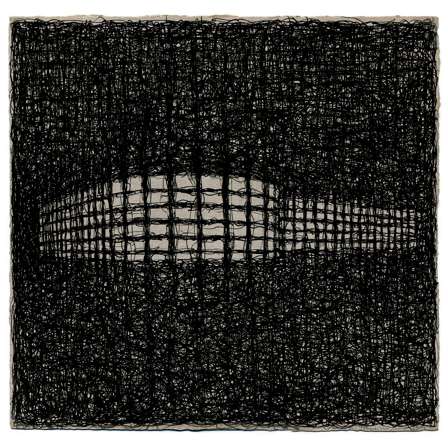 Interwoven No 11, lavierte Federzeichnung, grundierte Graupappe, 2014