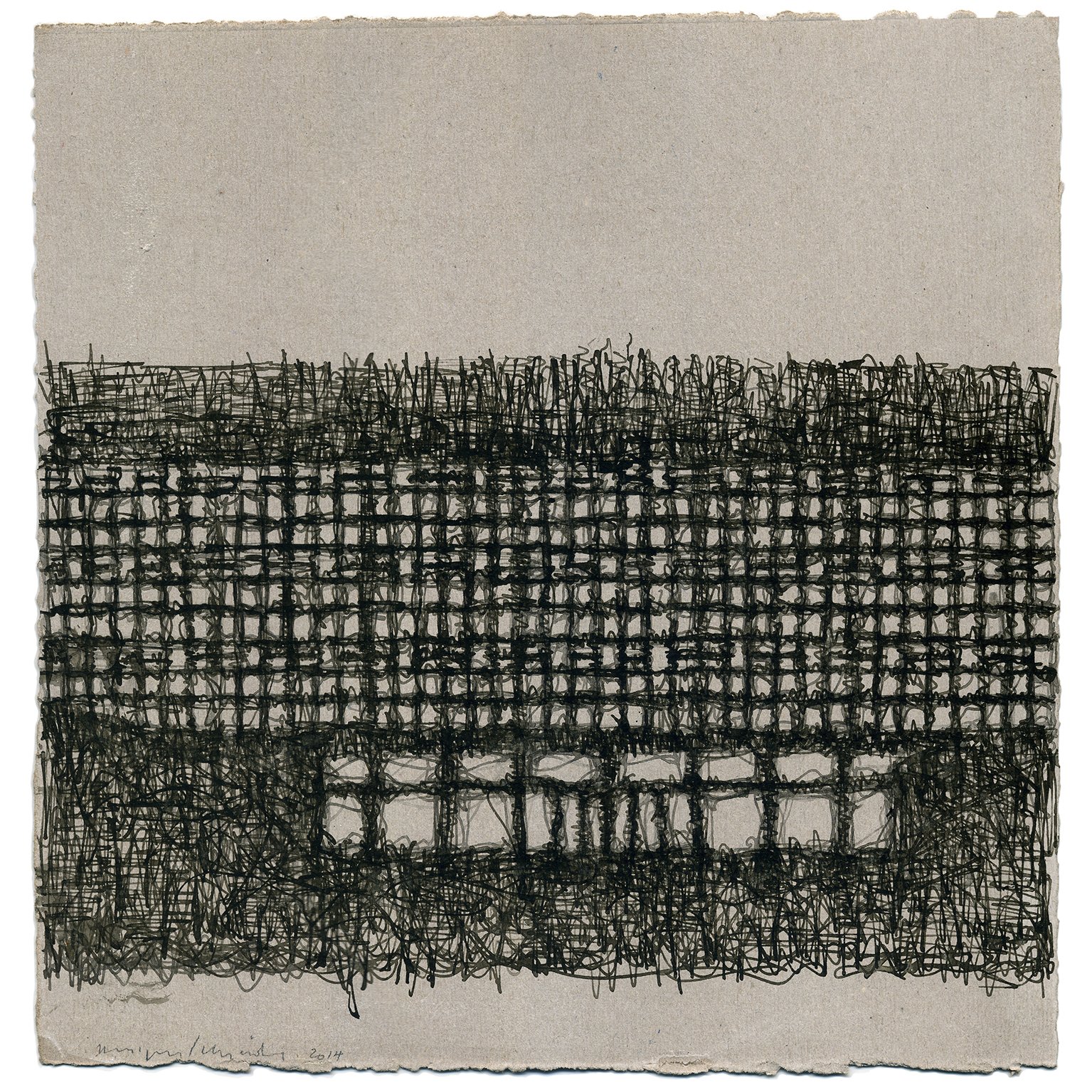 Interwoven No 14, lavierte Federzeichnung, grundierte Graupappe, 2014