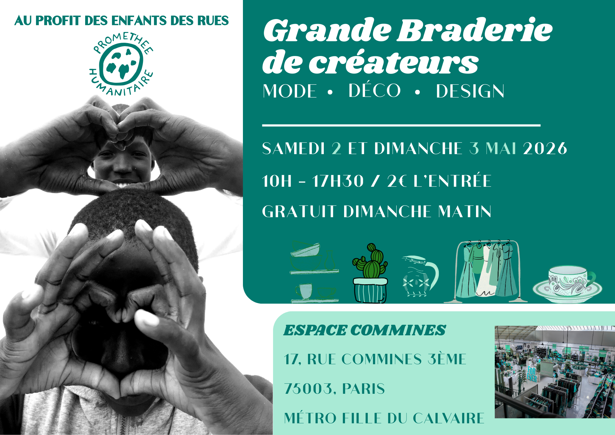 Notre grande braderie solidaire rouvre ses portes les 2 et 3 mai prochains !