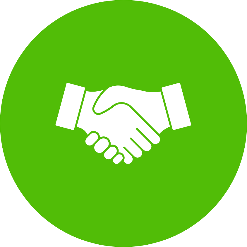 Icon depicting a handshake inside a green circle.