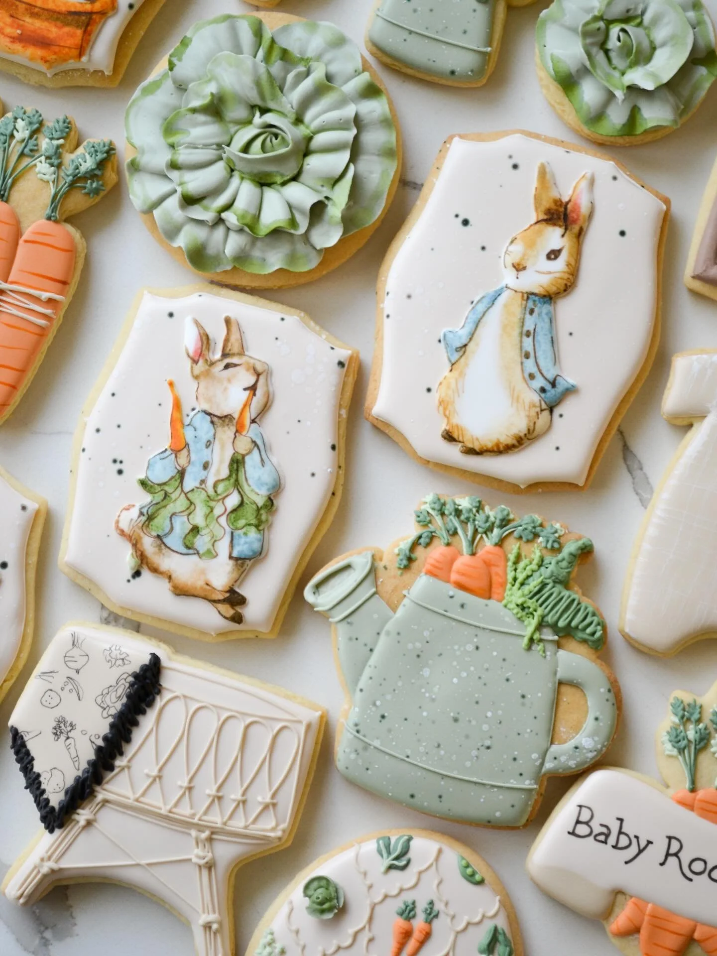 Eat your veggies, and your neighbor&rsquo;s veggies. 

#visitfauquier #peterrabbitcookies #vegetablecookies #watercolorcookies #peterrabbitbabyshower