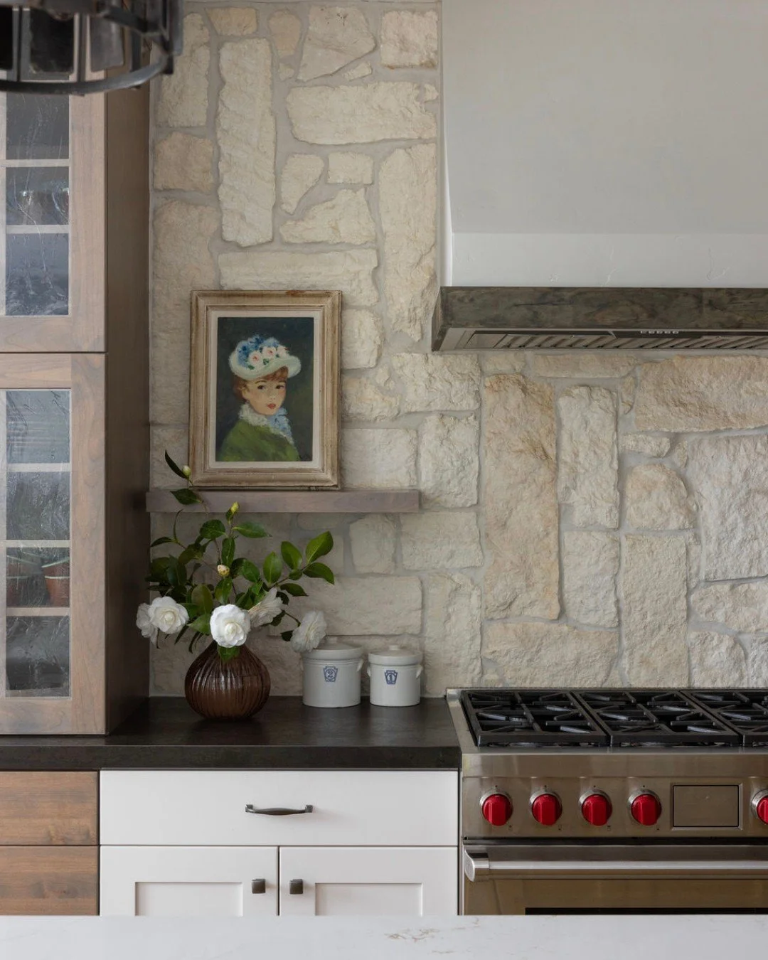 Our newest Country Mood project is a homesteader's oasis with an elevated, French countryside feel. Take a sneak peek inside the kitchen, which we designed for cooking meals with the harvest from the property's rolling acres of produce. We can't wait