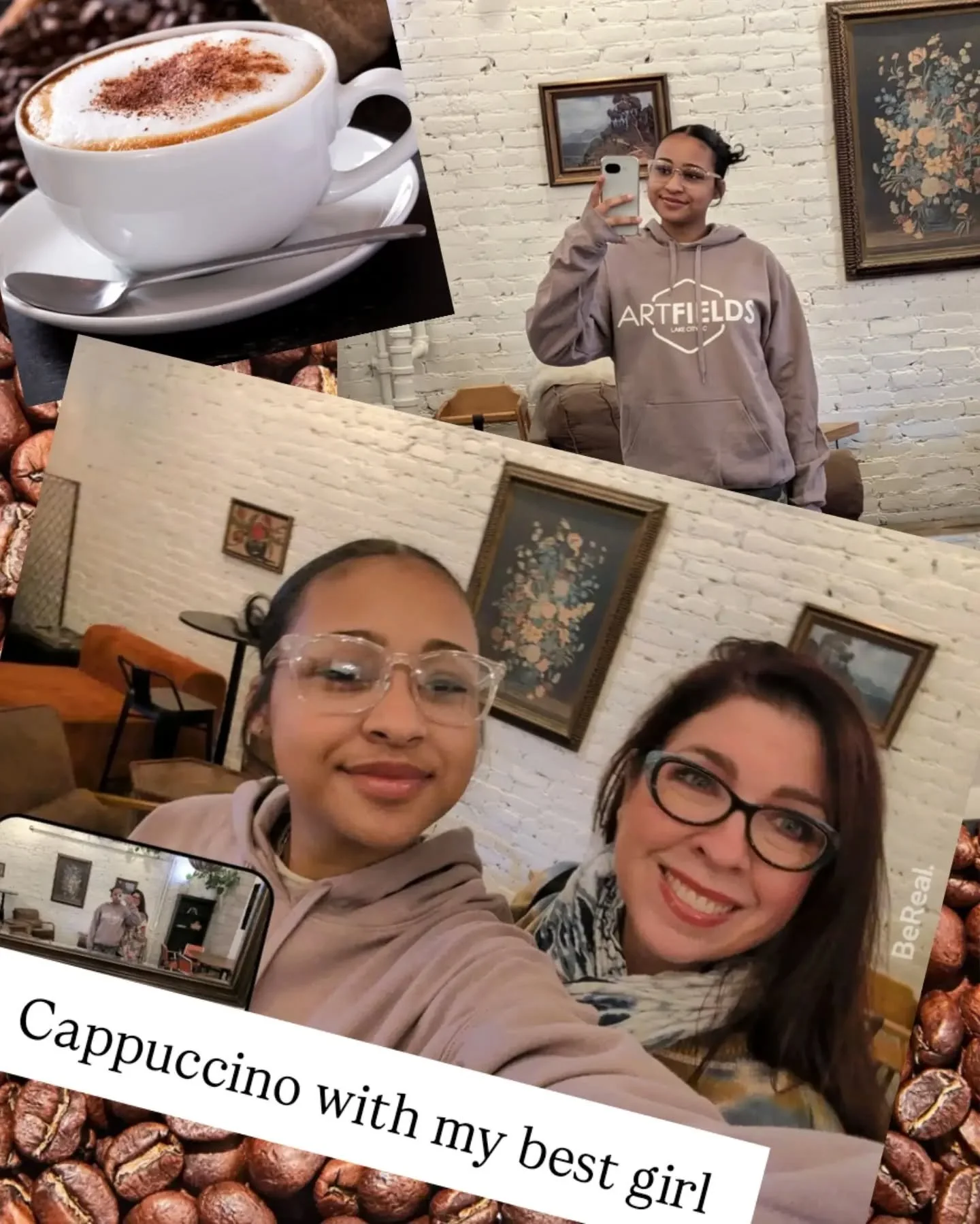 Morning cappuccino my best girl 🫶☕❣️ She is wearing her new favorite sweatshirt 😉 @artfieldssc #onlyinsouthcarolina #artfieldssc #artfields