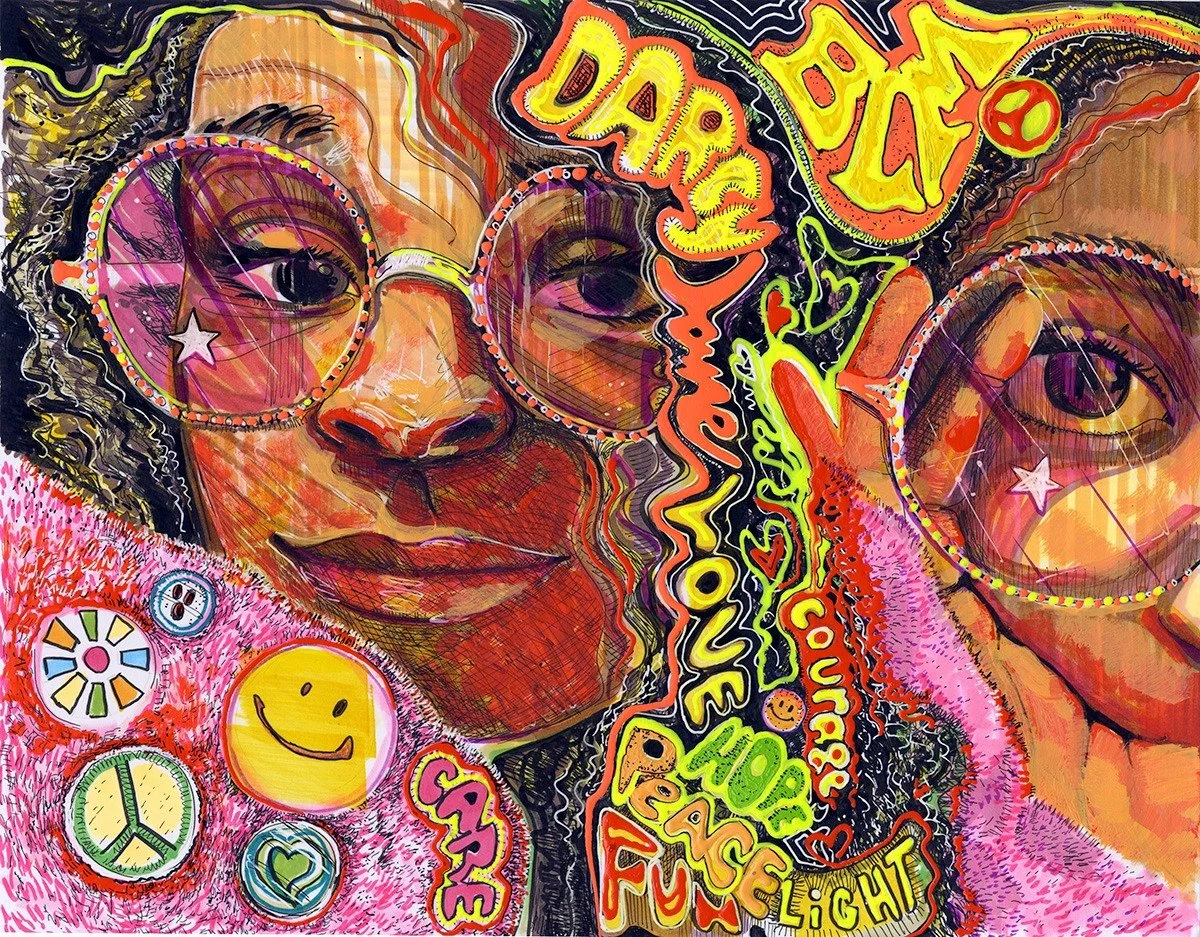 On Juneteenth, I am sharing five works I have created over the years featuring Darcy, a person who has profoundly shaped my life and artistic practice. 

Image 1: Darcy: Retro, Smiley, Pressure, pen, ink and acrylic on paper, 11" x 14"

Ima