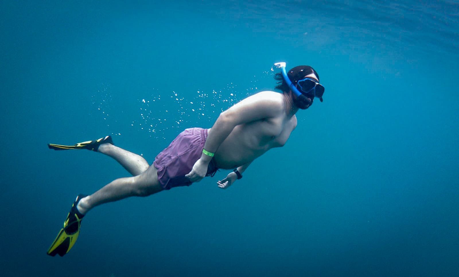 Scuba diver exploring a shipwreck underwater.