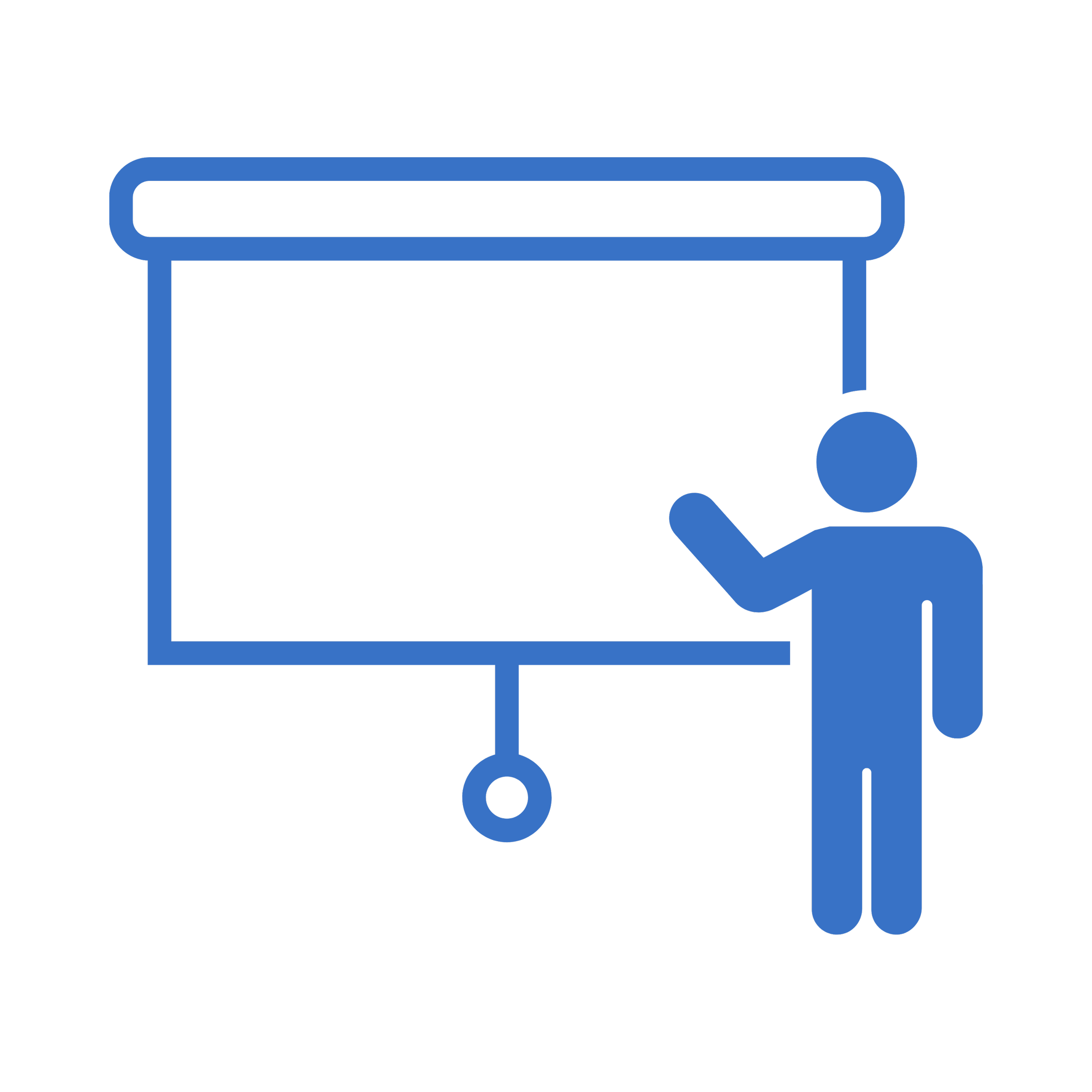 Icon of a person standing near a presentation board or screen, pointing at it.
