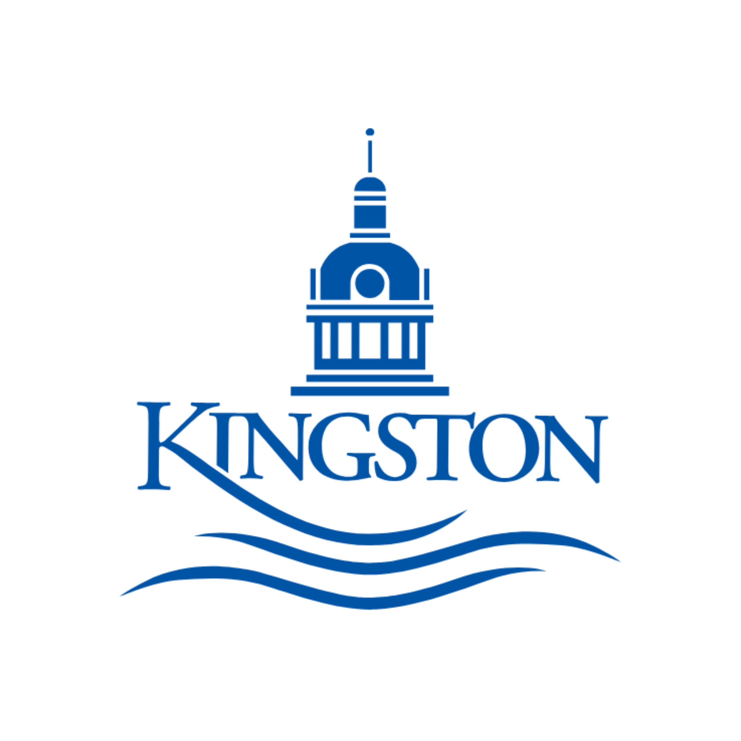 Logo of Kingston featuring a blue lighthouse and wavy lines beneath the company name.